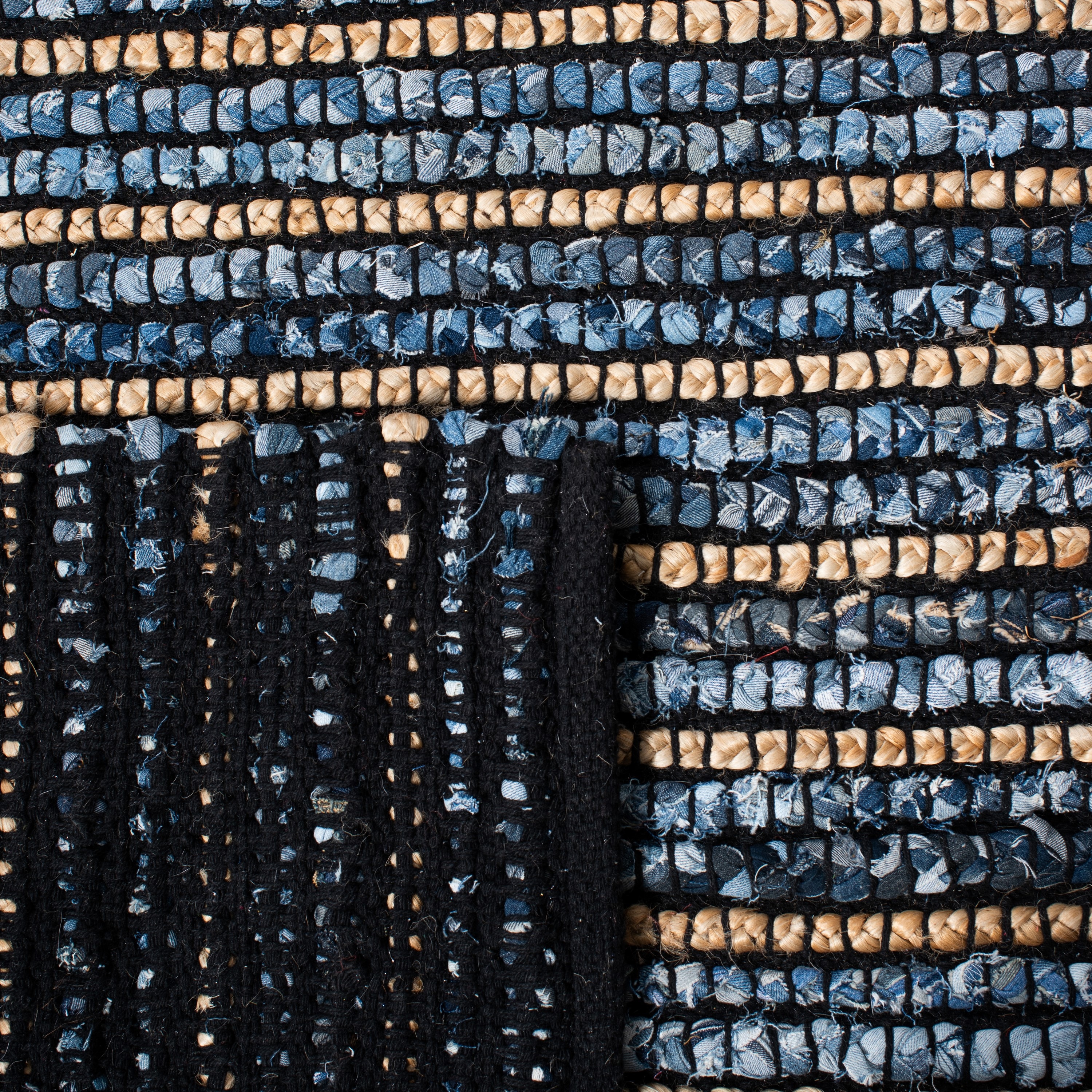 Handmade Blue and Natural Cotton Square Geometric Area Rug