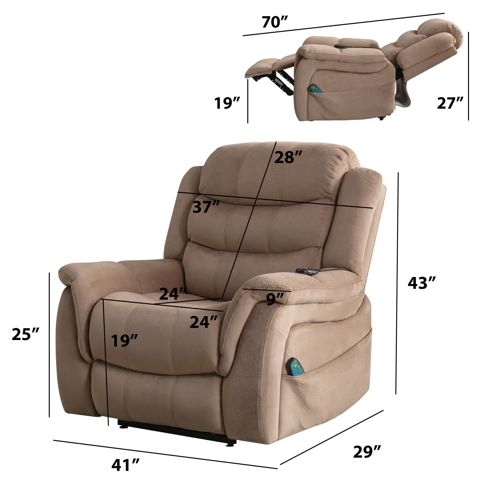 Bestier USLOW-L502740F-LBRN recliners - View #7