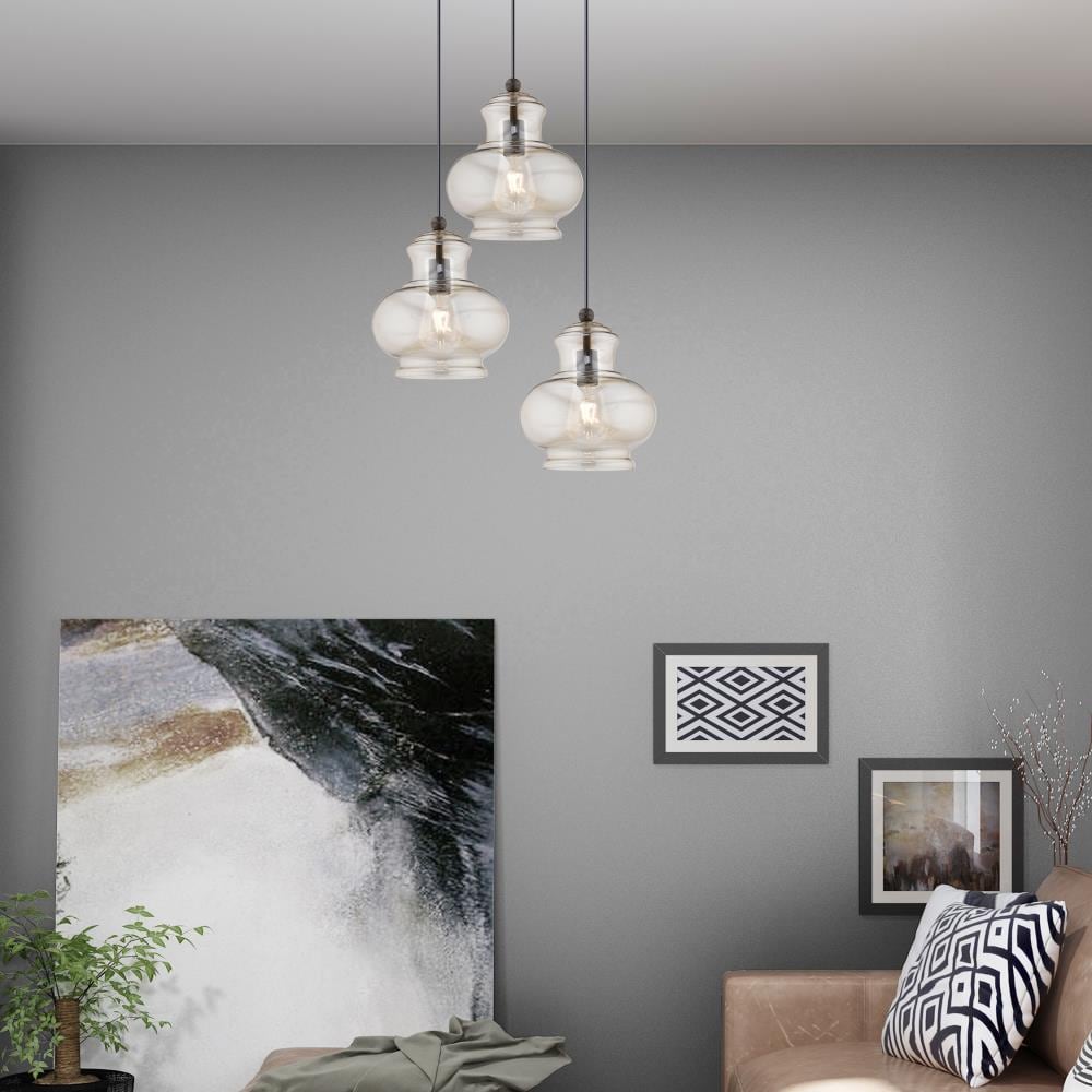 English Bronze & Champagne Glass 9" Mini Pendant Light