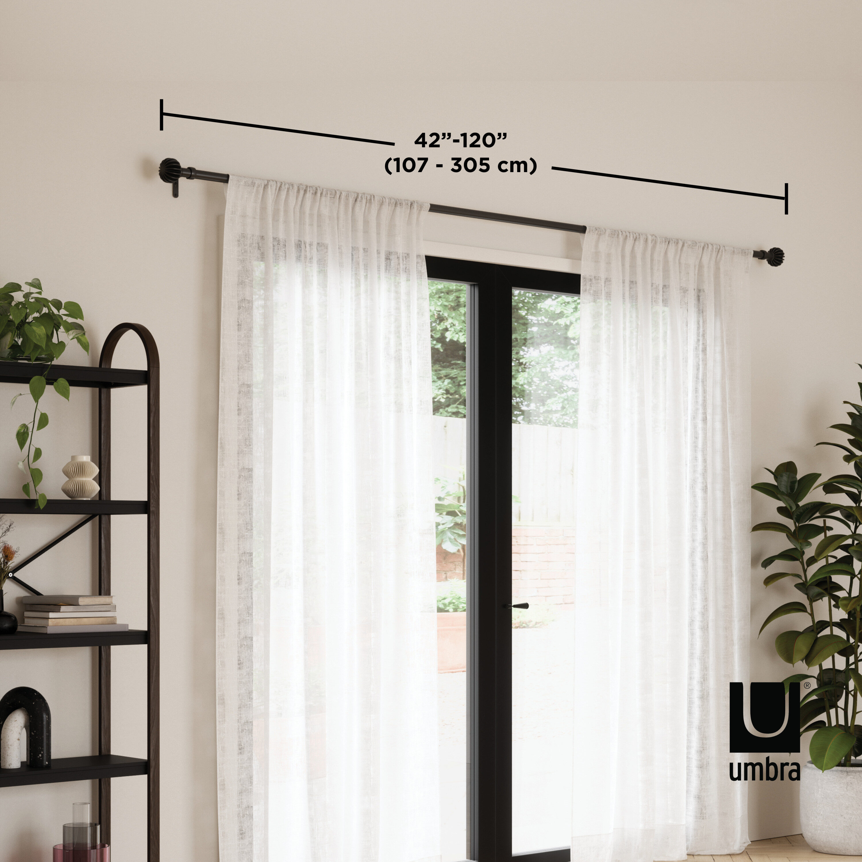 Matte Black Adjustable Steel Curtain Rod with Pleated Finial