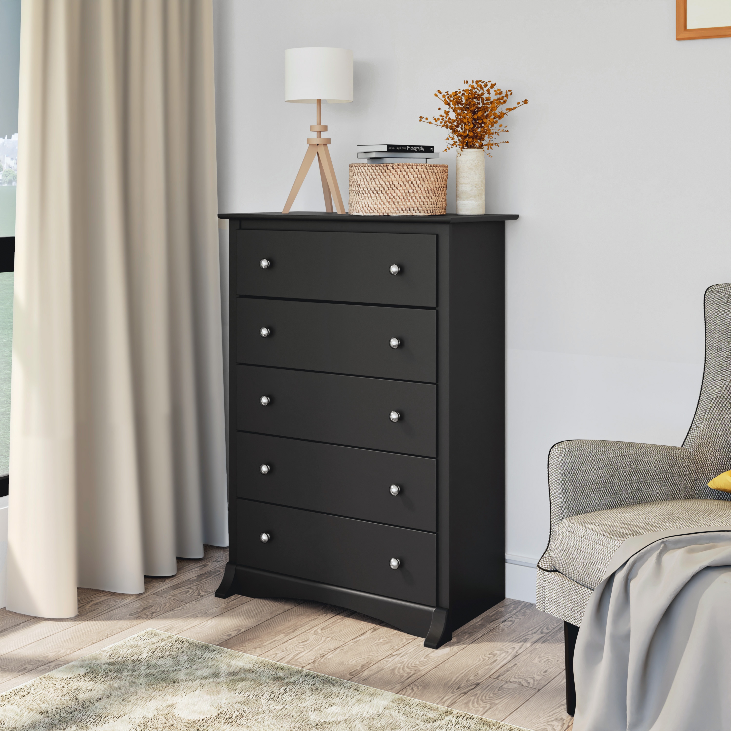 Prepac Transitional Black 5-Drawer Chest with Spacious Storage and ...