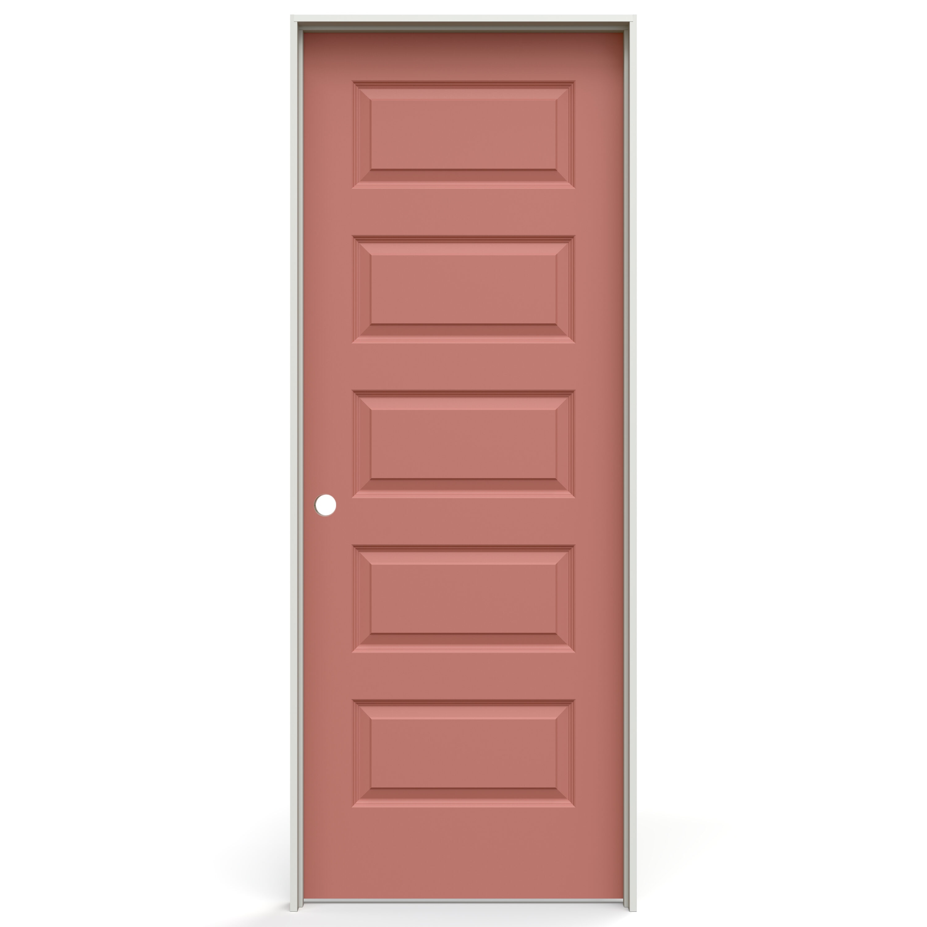 JELD-WEN LOWOLJW227400081 24-in x 80-in Sunset Quartz Solid core 5-panel equal Right hand Smooth Prefinished Molded composite Flat Jamb Single Prehung Interior Door