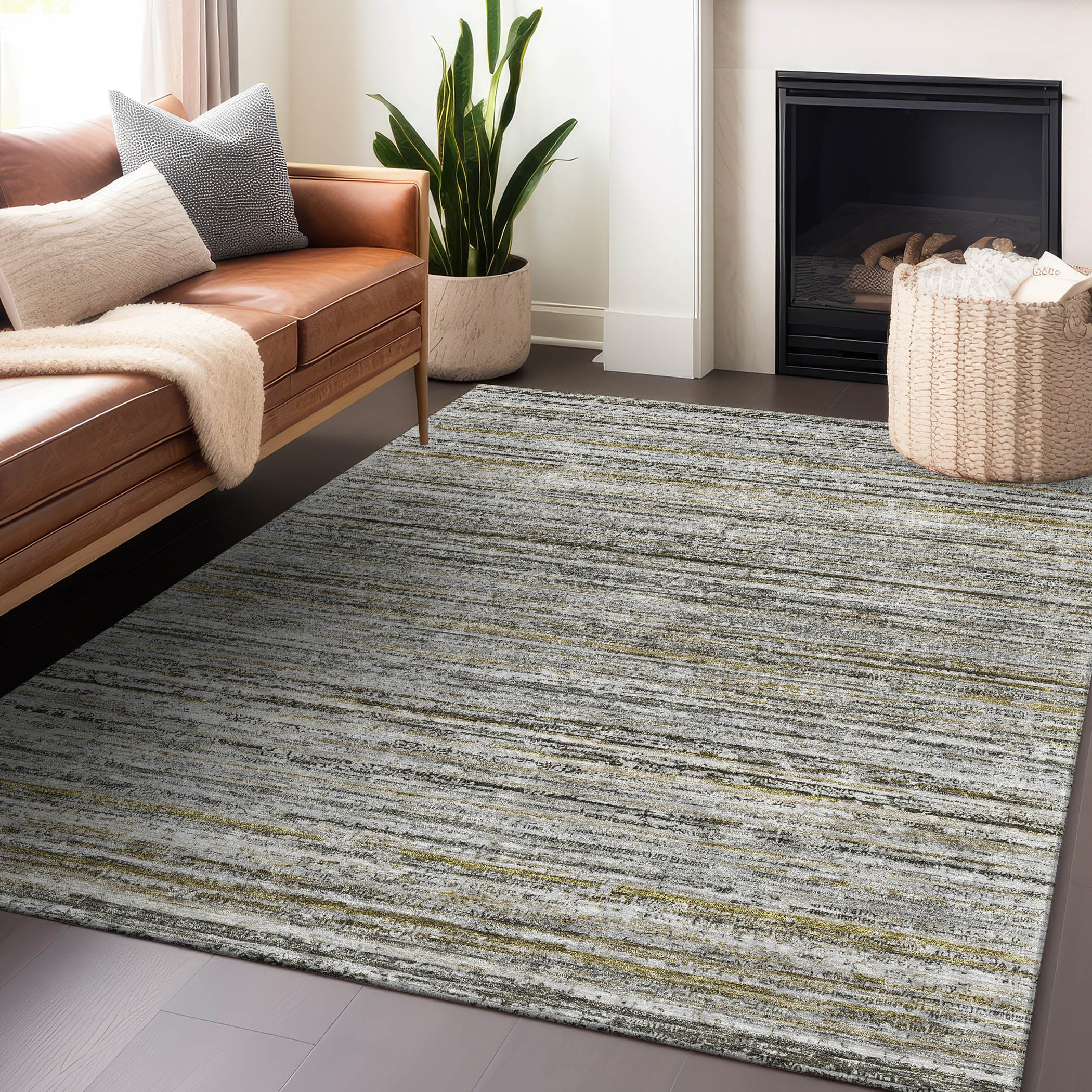 Addison Rugs ACN1239PW5X8 Chantille ACN1239PW 5 x 7 (ft) Polyester Pewter Rectangular Indoor/Outdoor Geometric Machine washable Area rug