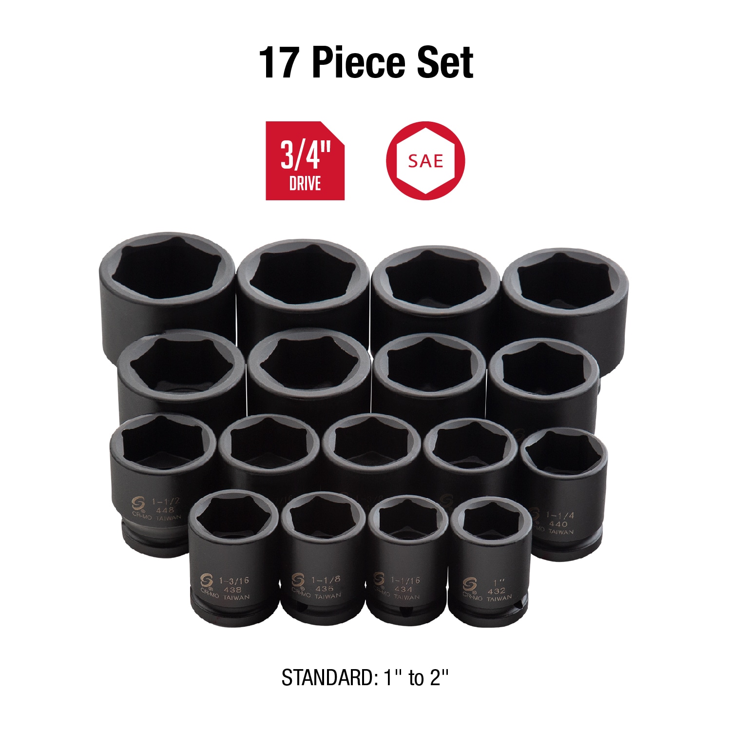 SUNEX TOOLS 17-Piece Standard (SAE) 3/4-in Drive Set 6-point Impact Socket Set 4683 Sansujyuku sansujyuku.com