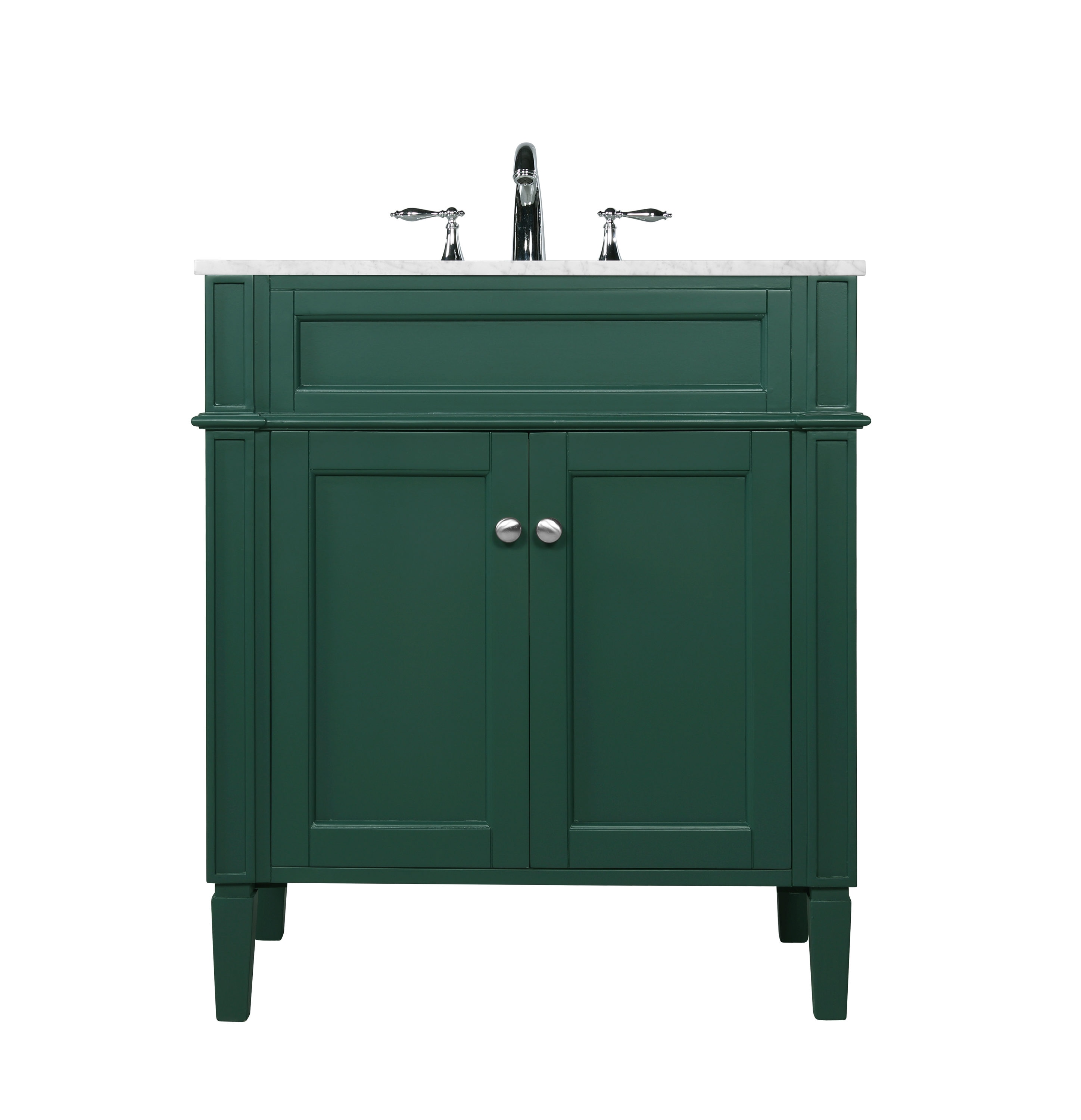 Elegant Decor HF37590GN Home Furnishing 30-in Green Undermount Single sink Bathroom Vanity with Carrara White Marble Top