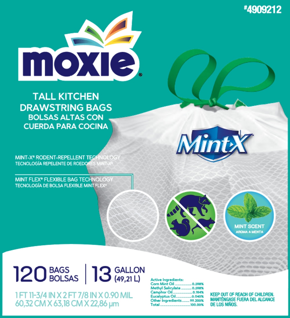 MOXIE LW2425W120F 13-Gallon Mint White Indoor Plastic Kitchen Drawstring Trash Bag 120 -Count