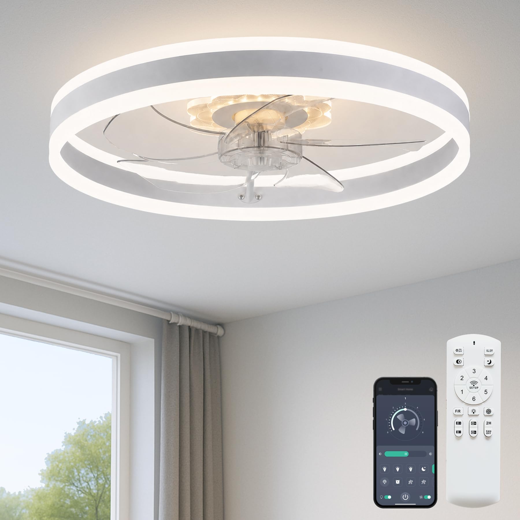 Ahfiwaso Low Profile Ceiling Fan with Light Flush Mount 20 Inch 6 Speed ...