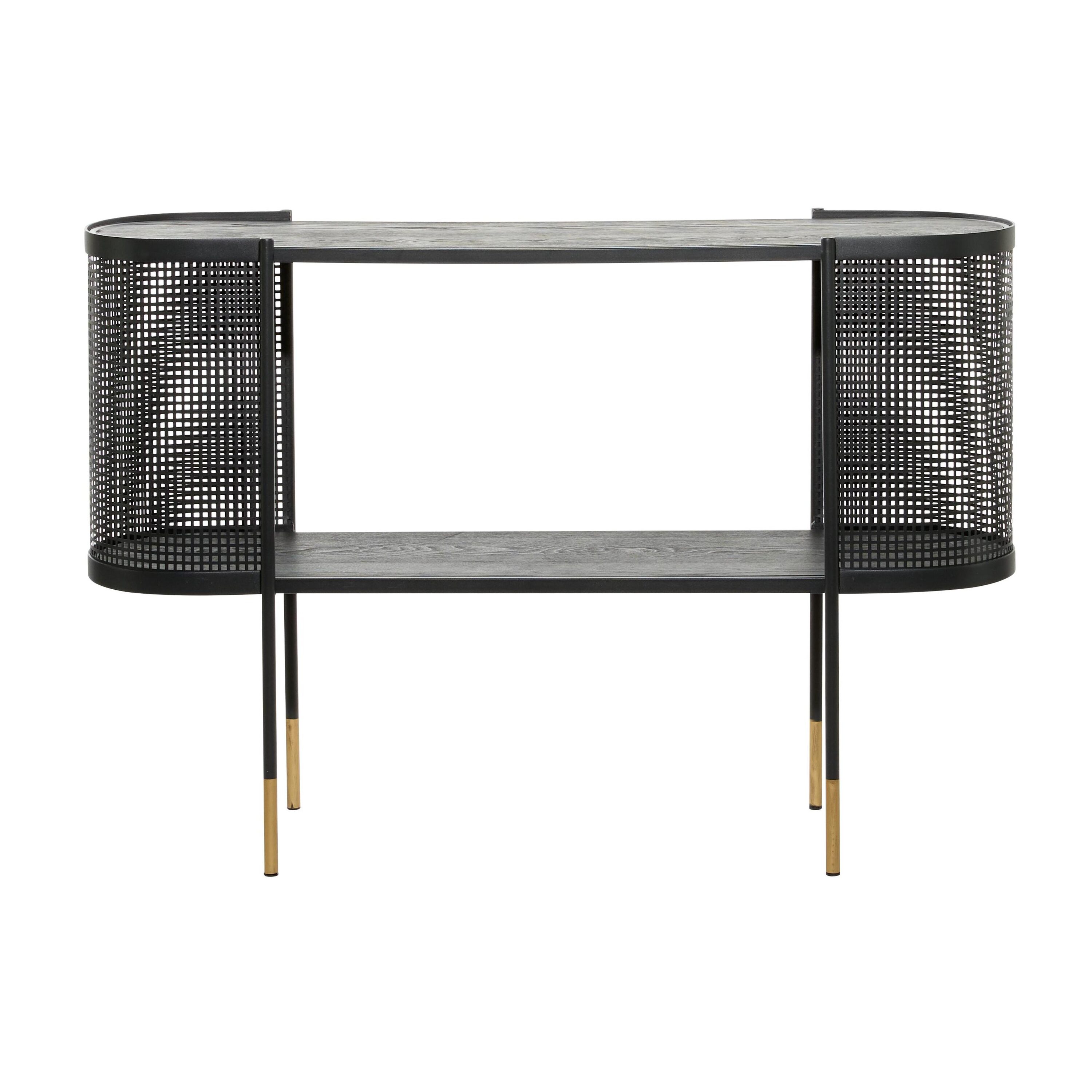 Elegant Black Metal Console Table with Storage Shelf