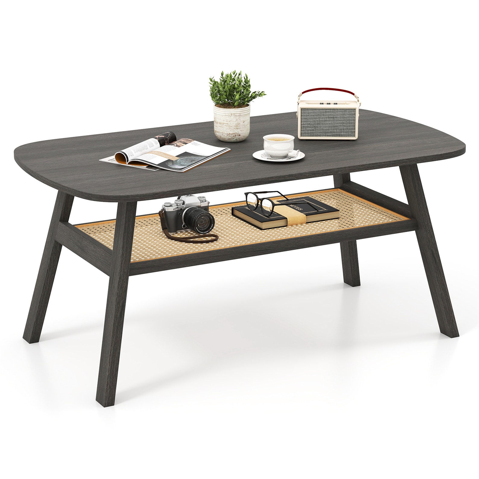 LIVIZA INS-66205GR Modern MDF Dark Gray Rubberwood 39.5-in W x 17.5-in H Coffee Table