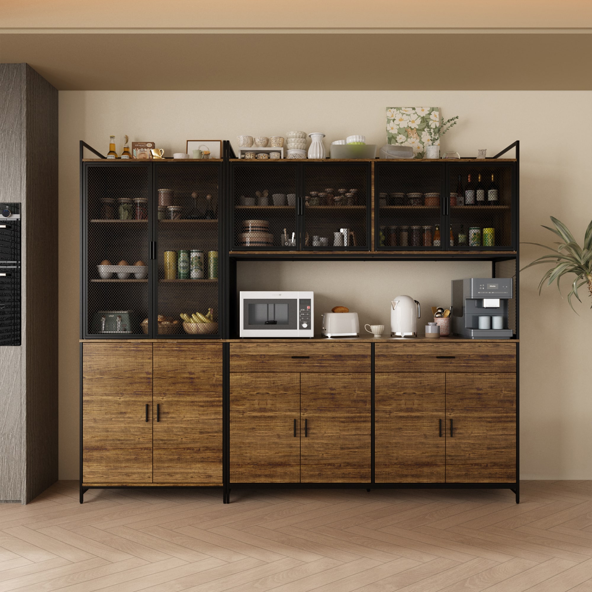 FUFU&GAGA KF210269-01+04+05 Rustic Brown Pantry with Wine Storage