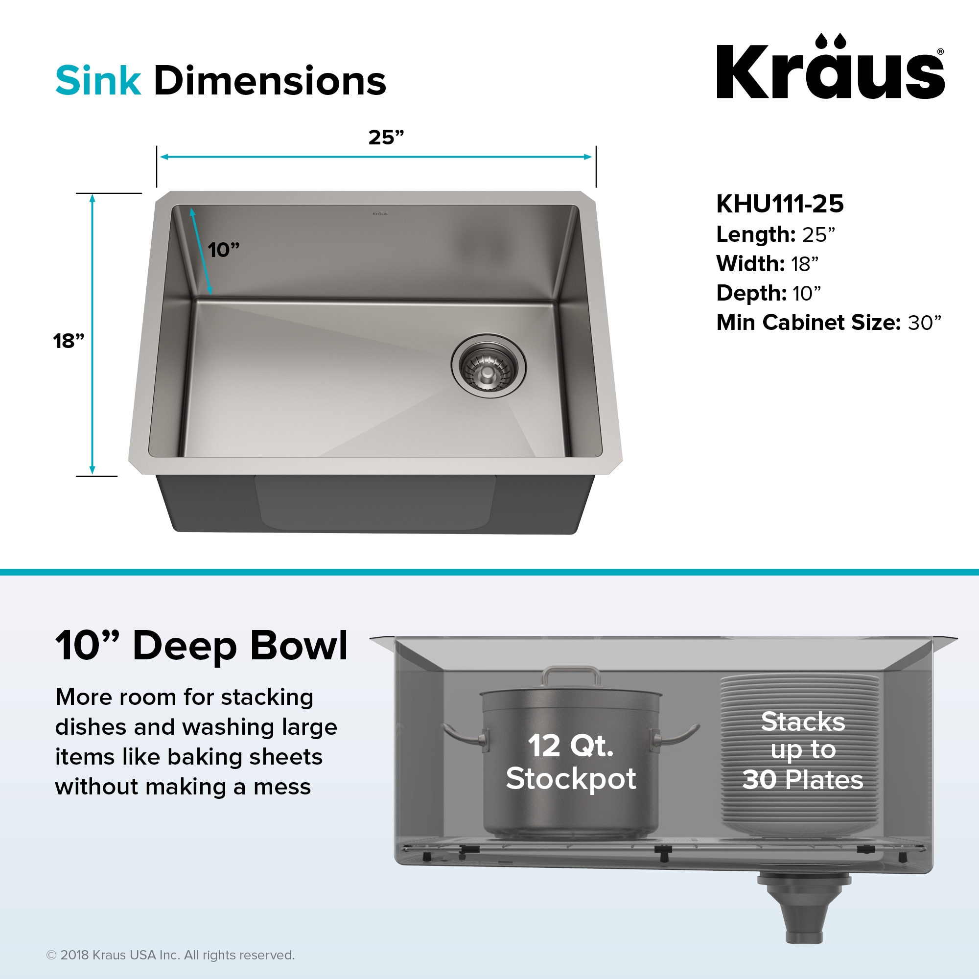 25-Inch Satin Stainless Steel Undermount Single Bowl Kitchen Sink