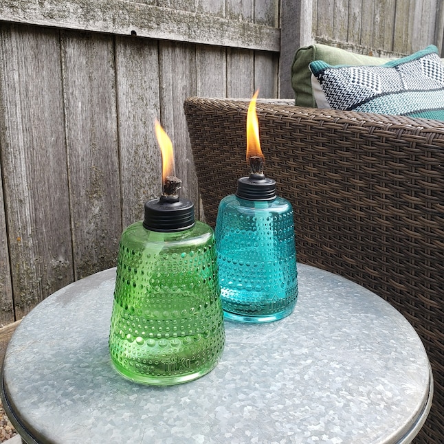TIKI Table Torch 3-Pack 6-in Green, Purple, Teal Glass Tabletop Torch