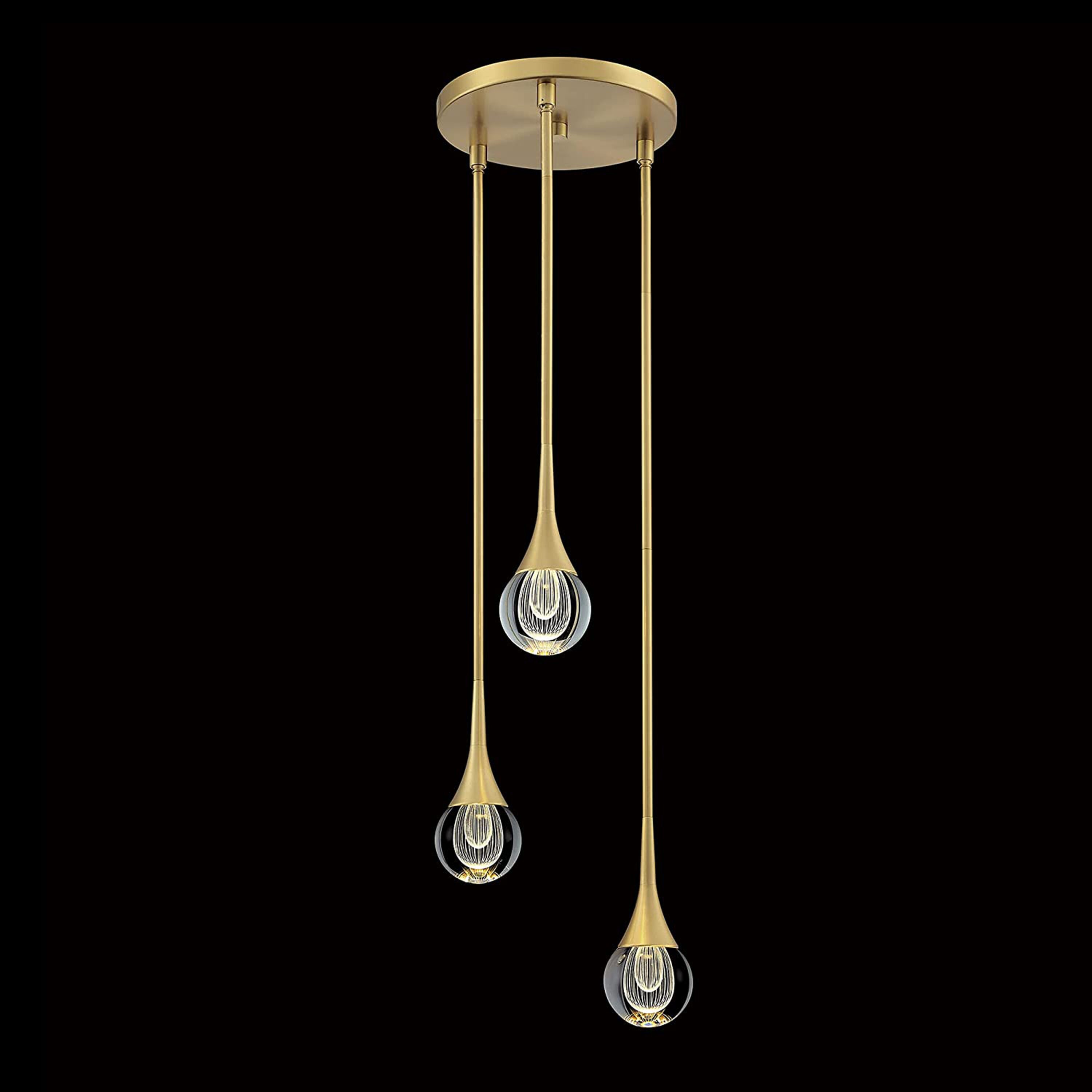 C Cattleya LPL-530013-BB 3 -Light Brushed Brass Modern/contemporary Teardrop Integrated LED Medium Hanging Pendant light