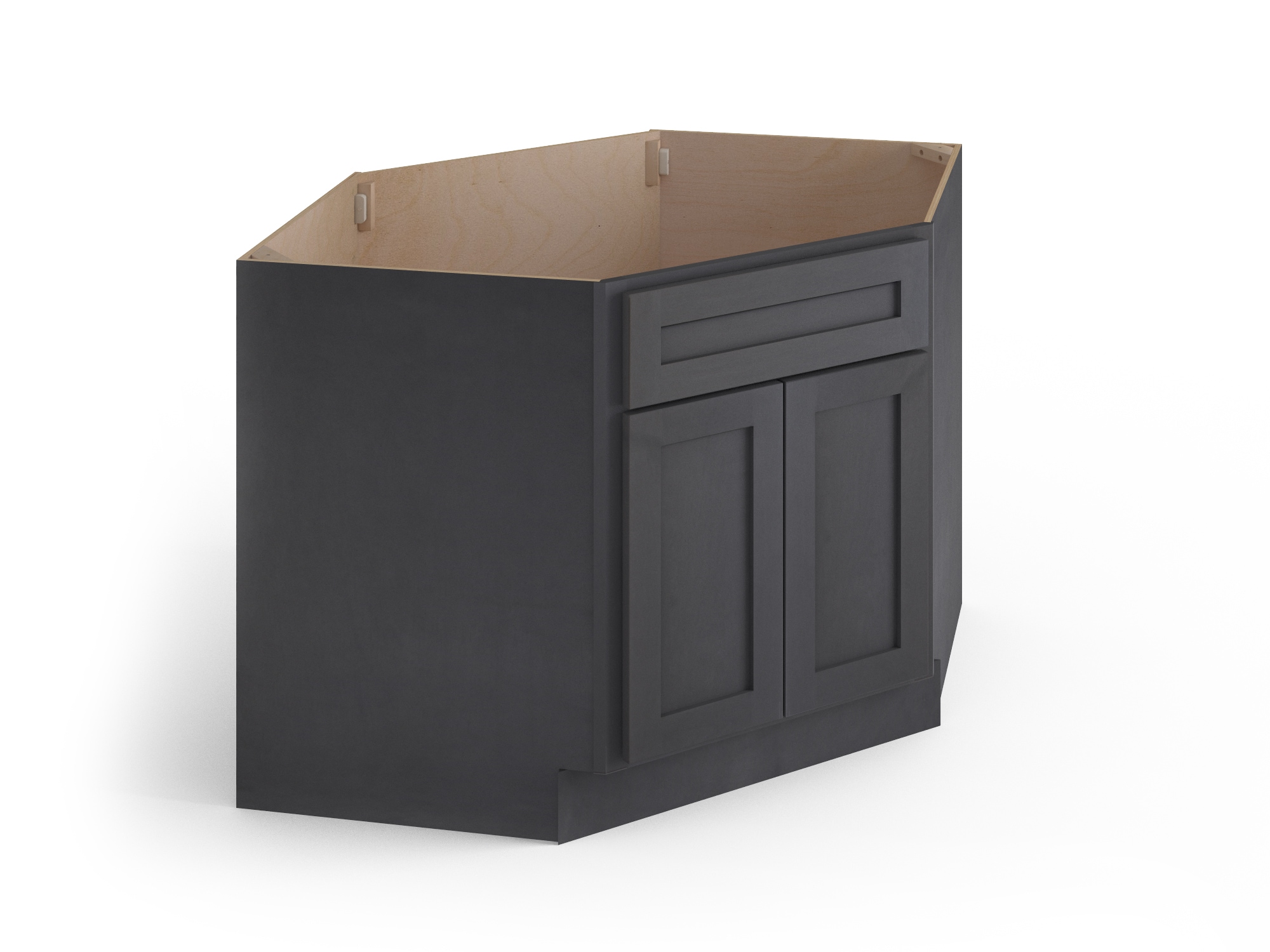 Valleywood Cabinetry 42-in W x 34.5-in H x 24-in D Ideal Gray Birch Diagonal 1-Drawer Corner Base Ready To Assemble Plywood Cabinet (Flat Panel Shaker Style)