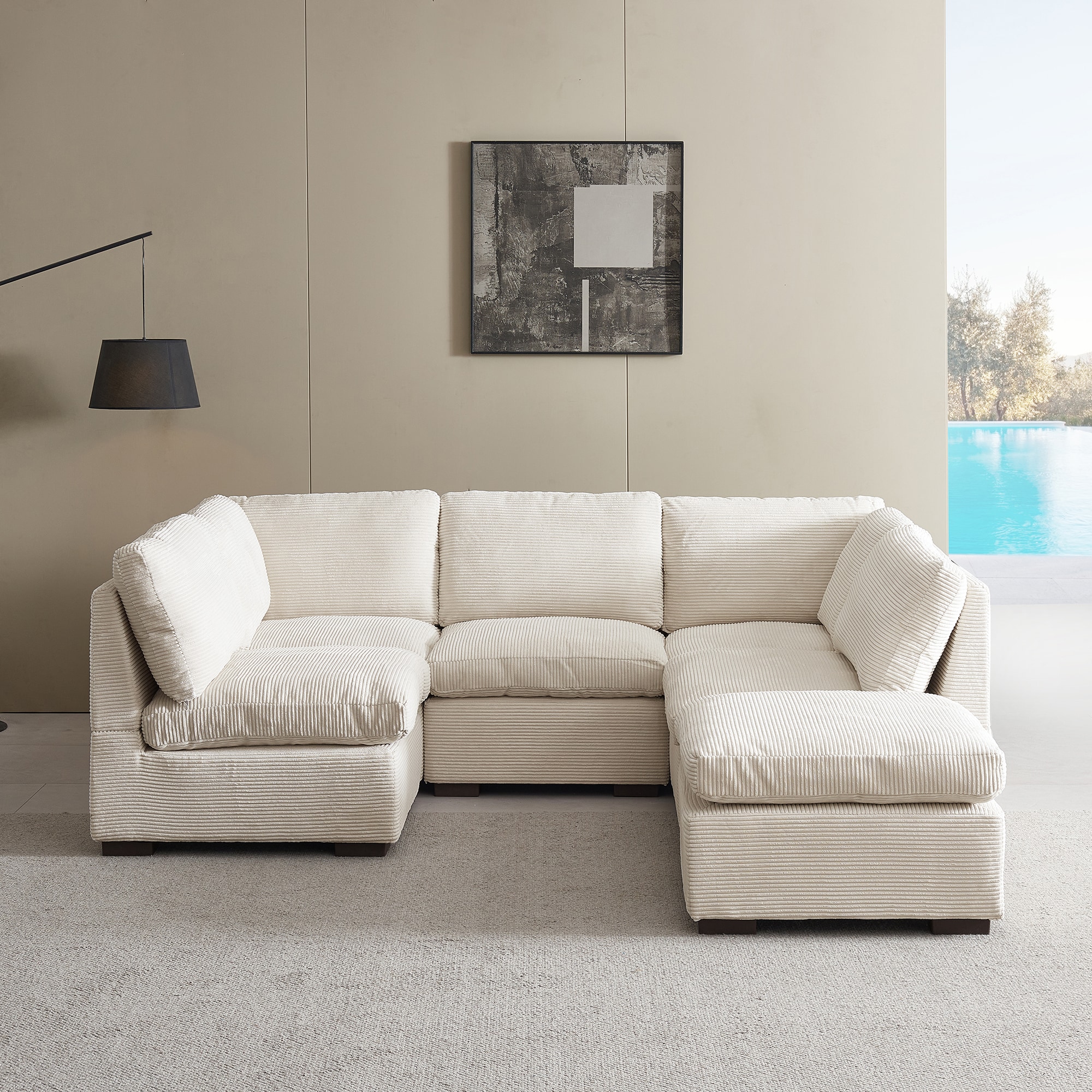 SINOFURN SYA020327GY 129-in Modern Beige 6+ -seater Reclining Sectional