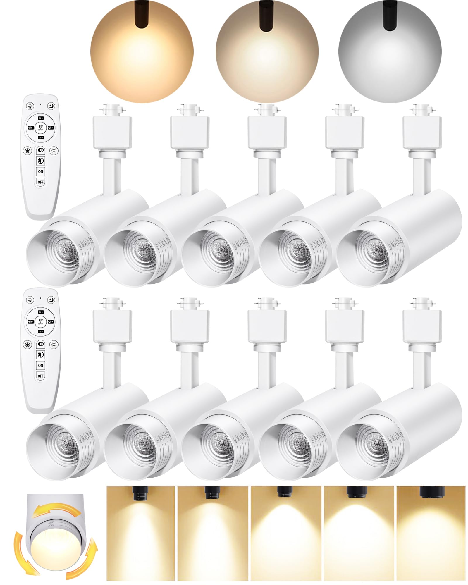 AOIZGMY 12W LED Track Lighting Heads Stepless Dimming 2700K to 6500K Adjustable Beam Angle 15 to 60 Degrees CRI 90 Plus White 10 Pack #LAZ0821Z418