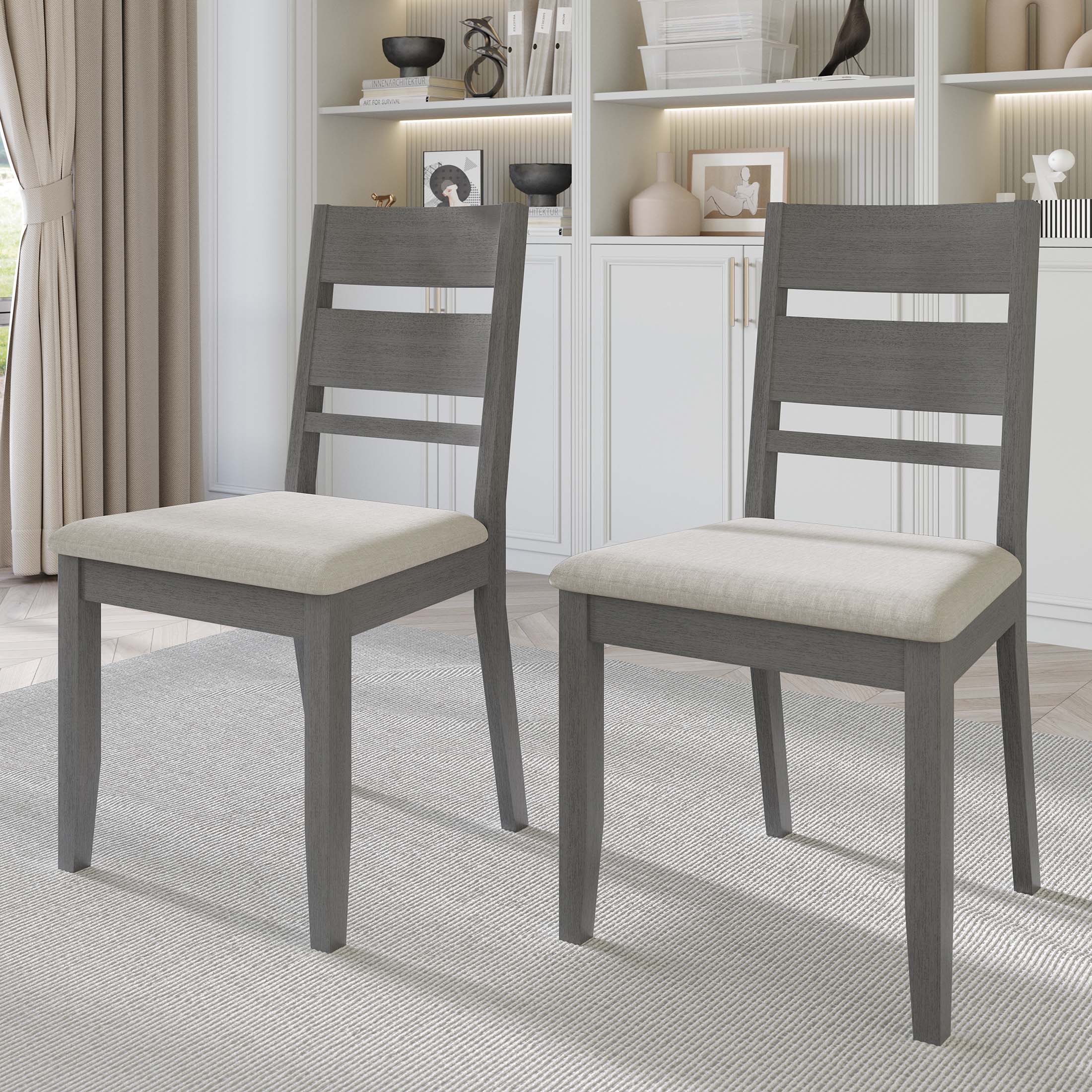 CasePiece C3065US-GY-WD-2X Set of 2 Polyester Upholstered Dining Side Chair (Wood Frame)