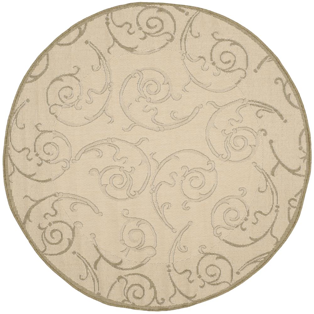 Safavieh CY2665-1E01-7R Courtyard Scrolls 7 x 7 (ft) Loomed Polypropylene Natural/Olive Round Indoor/Outdoor Floral/Botanical Coastal Area rug