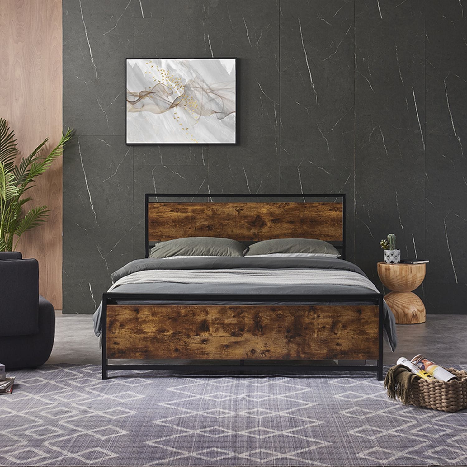 JASMODER W114141110 Black Queen Composite Platform Bed with Storage