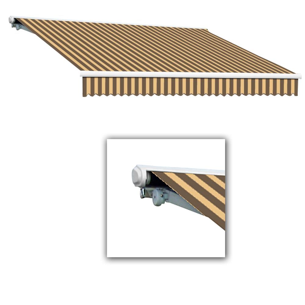 Awntech SCL8-L-BRNT Galveston 96-in Wide x 84-in Projection x 10-in Height Fabric Brown/Tan Striped Motorized Retractable Patio Awning