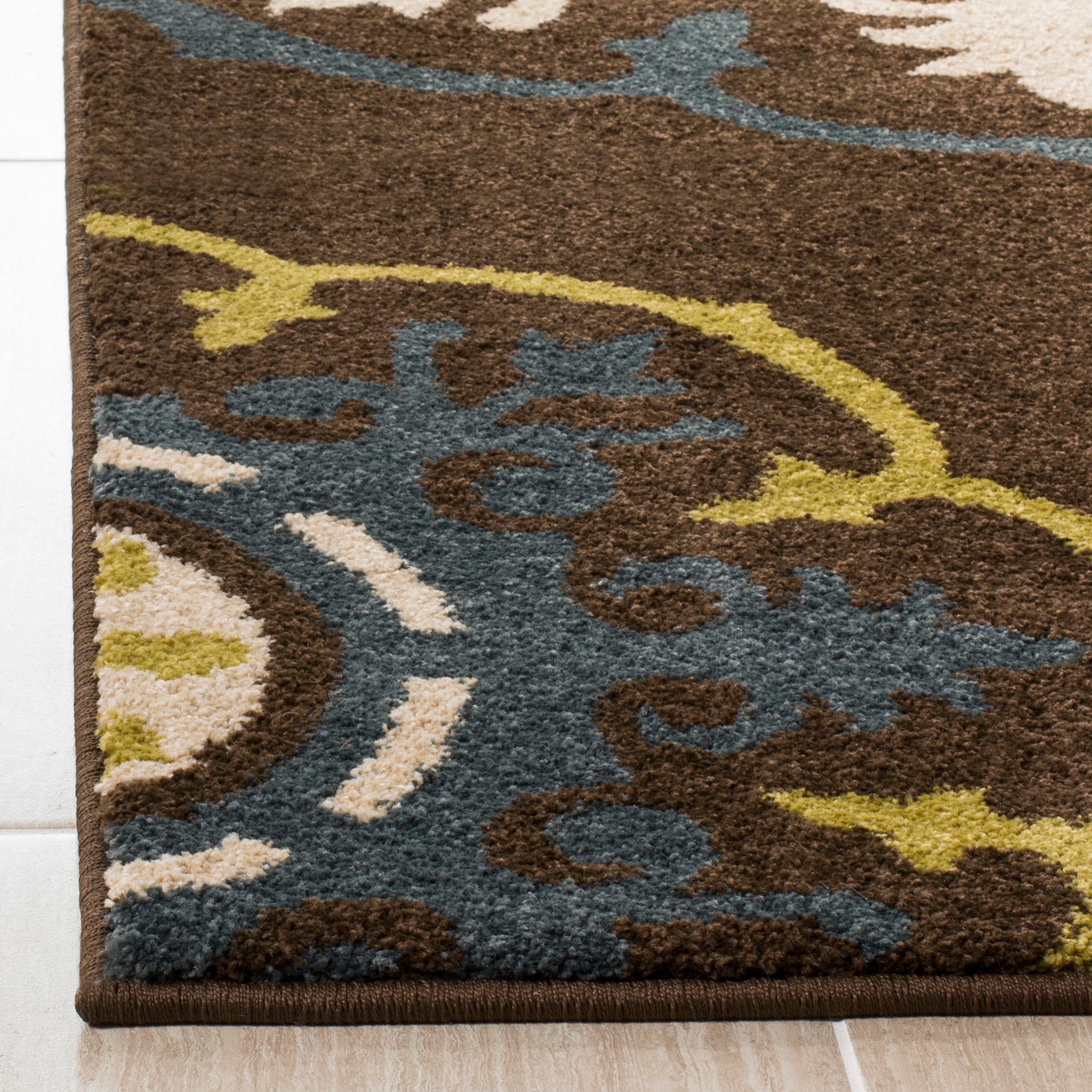 Reversible Brown and Green Floral 8' x 10' Synthetic Area Rug
