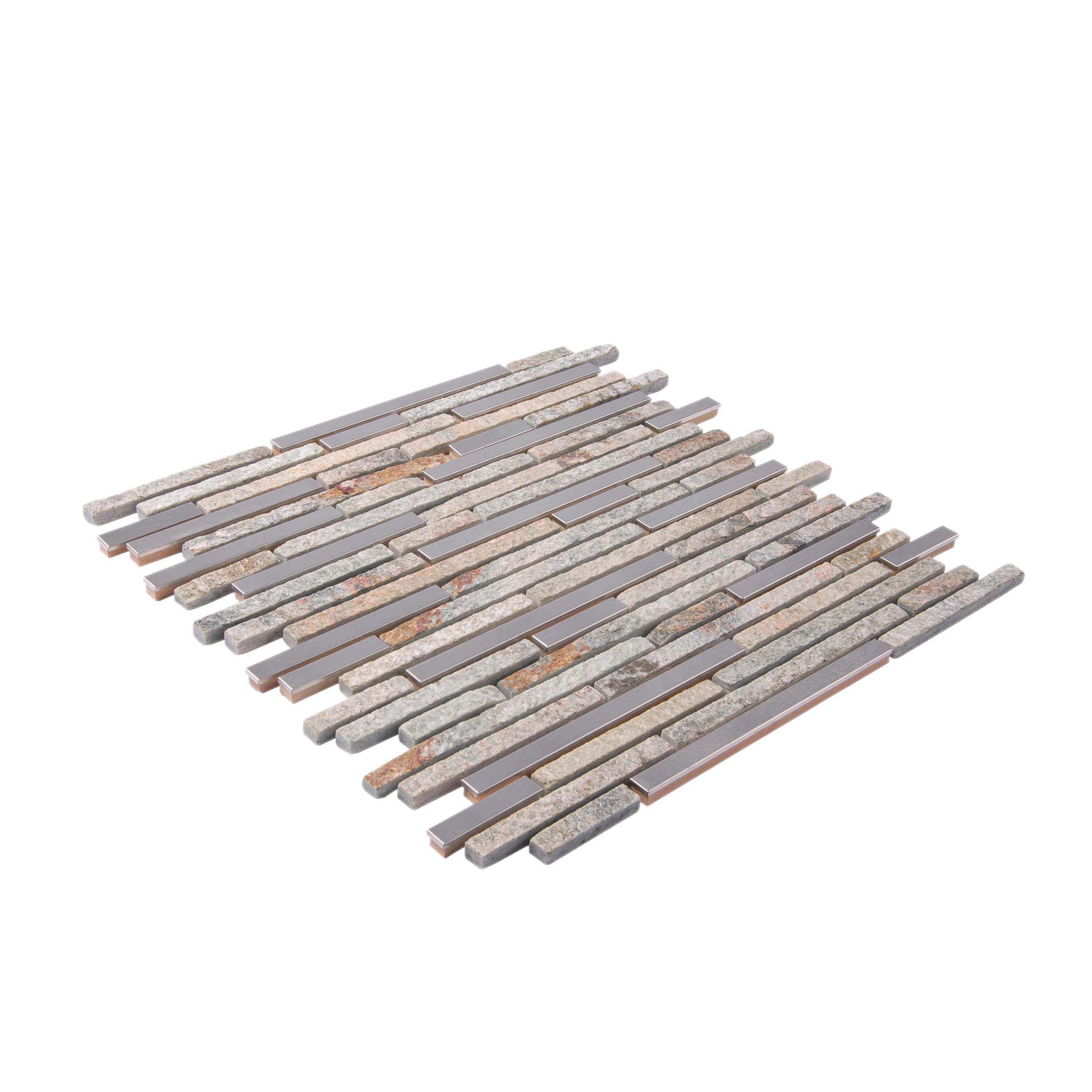 Apollo Tile Waterfall Gray 12-in x 12-in Polished Glass; Metal; Stone Travertine Linear Cement Look Wall Tile (4.83-sq. ft/ Carton)