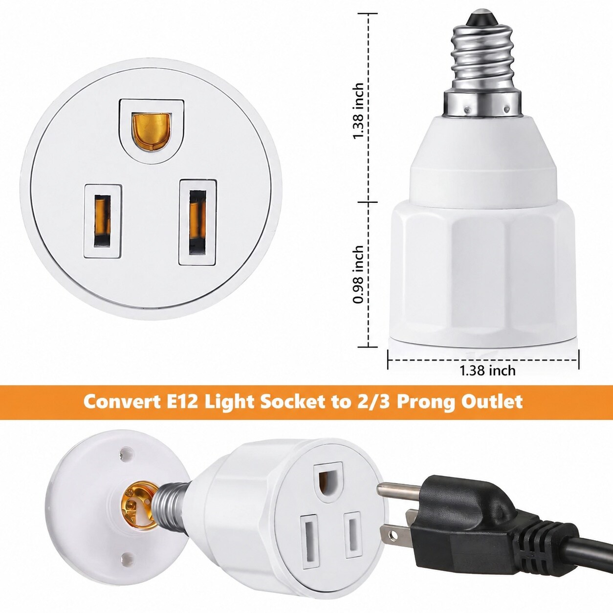 Misopily 3 Prong Light Bulb Socket Adapter with Polarized Outlet Light ...