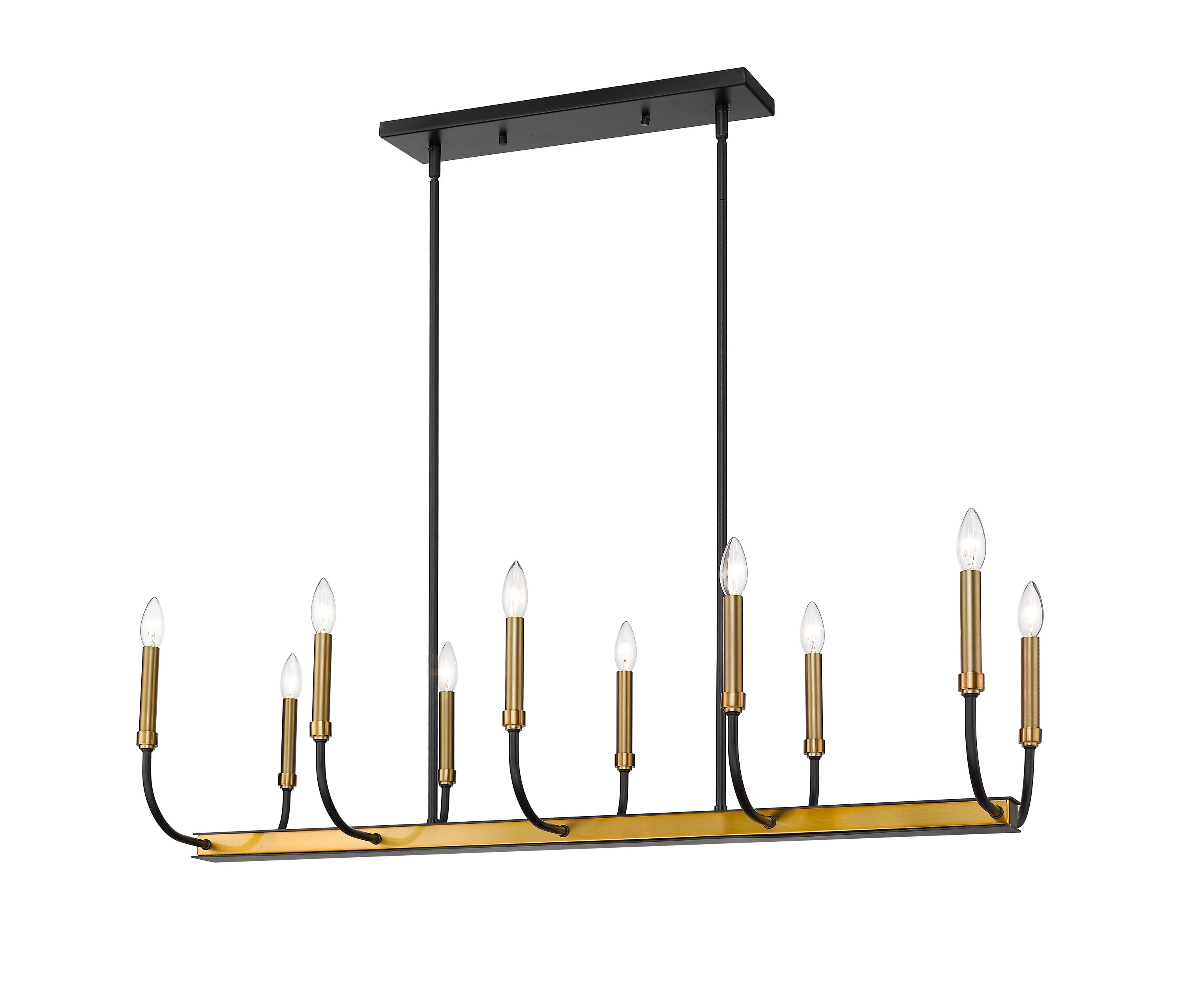 Z-Lite 479-10L-MB-OBR Haylie 10 -Light Matte Black + Olde Brass Transitional Linear Medium Hanging Kitchen island light