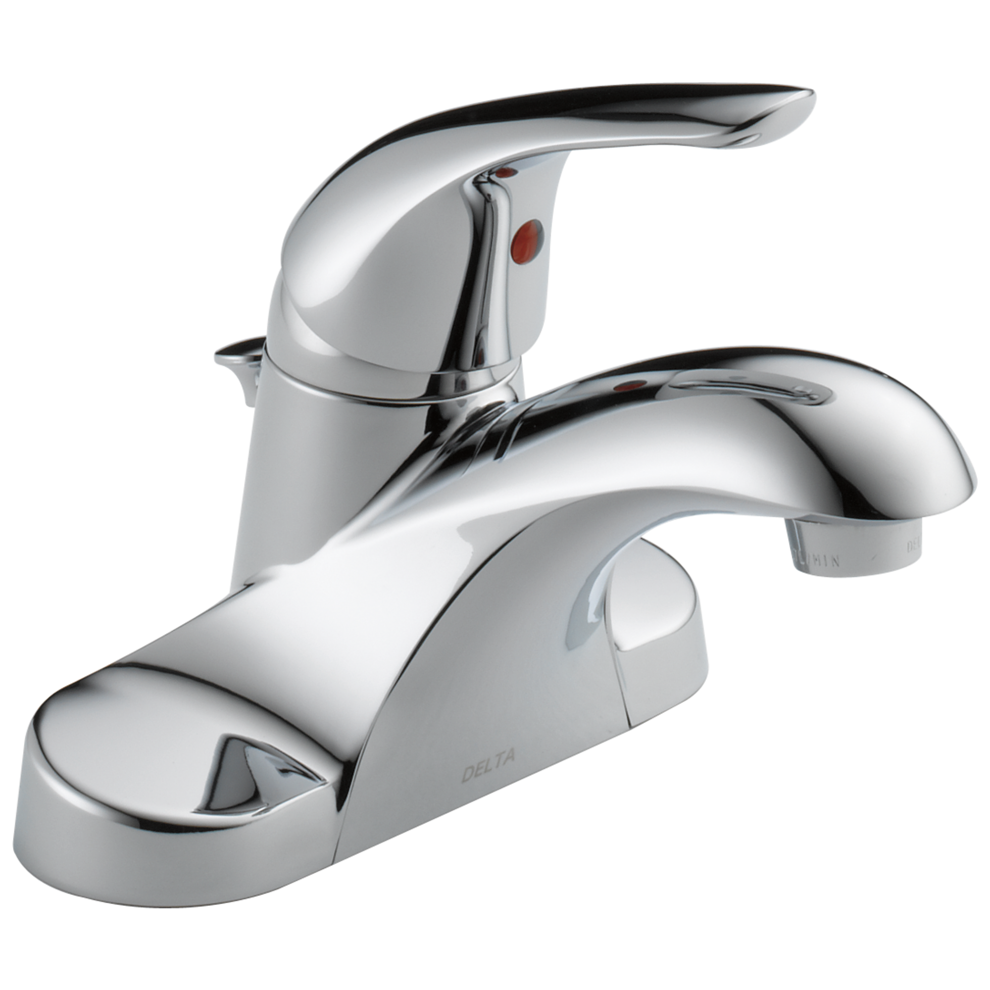 Delta Foundations Chrome 1-handle 4-in centerset WaterSense Mid-arc  Bathroom Sink Faucet with Drain in the Bathroom Sink Faucets department at 