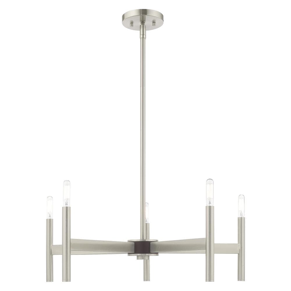 Livex Lighting 51175-91 Copenhagen 5 -Light Brushed Nickel Mid-century For Use in Bathrooms, Bedrooms, Dining Rooms, Foyers, Kitchens, Living Rooms Chandelier