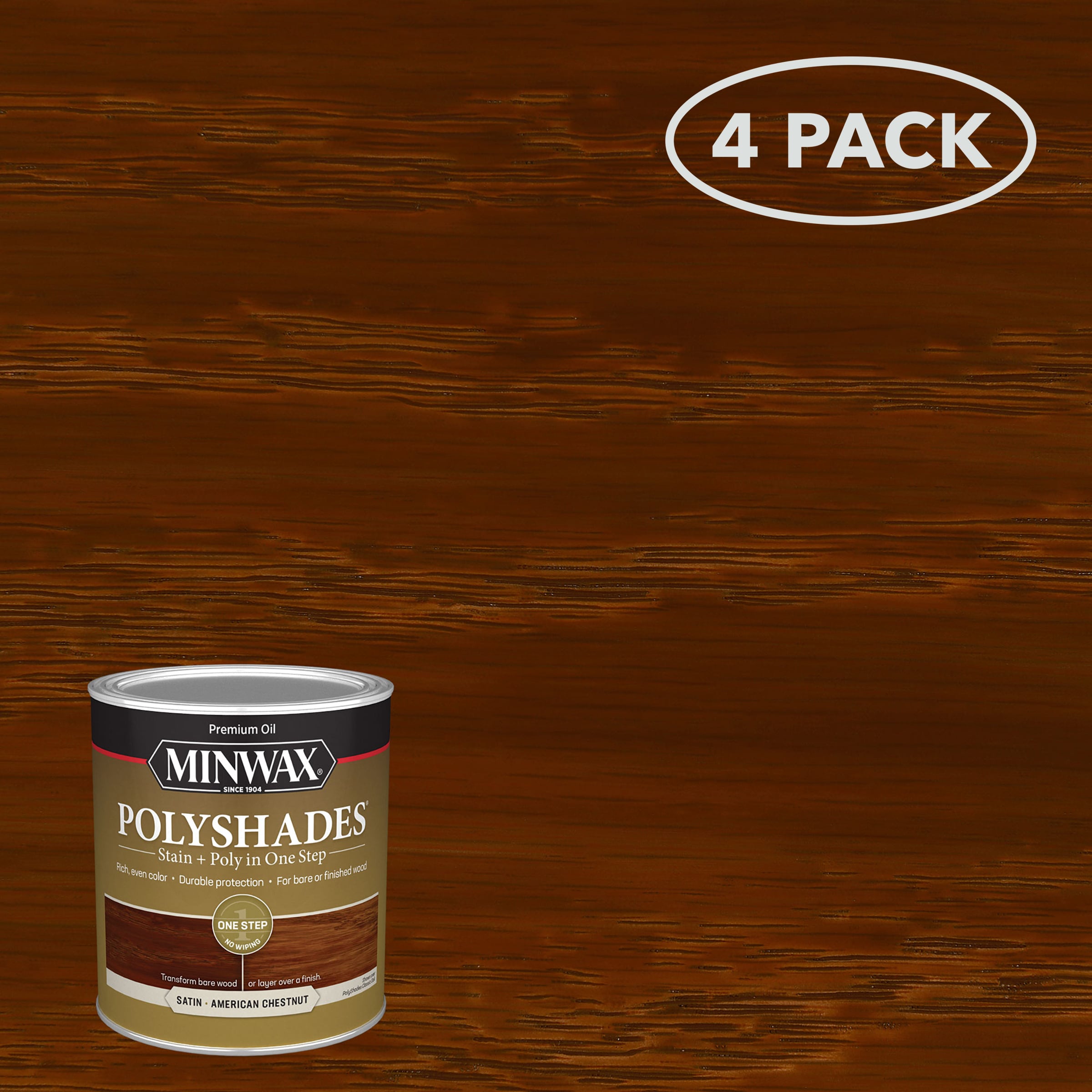 Minwax 613750444SOS PolyShades 4 -Pack Oil-based American Chestnut Semi-transparent Satin Interior Stain ( 1-quart )