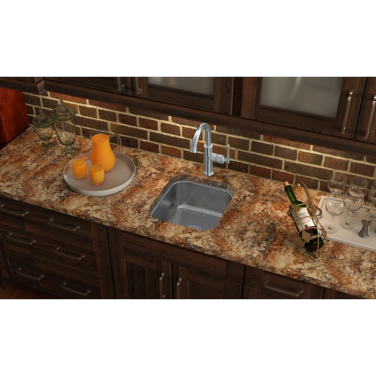Elkay SCUH1416SH Undermount 16-in x 17-in Hammered Mirror Stainless Steel Single Bowl Kitchen Sink