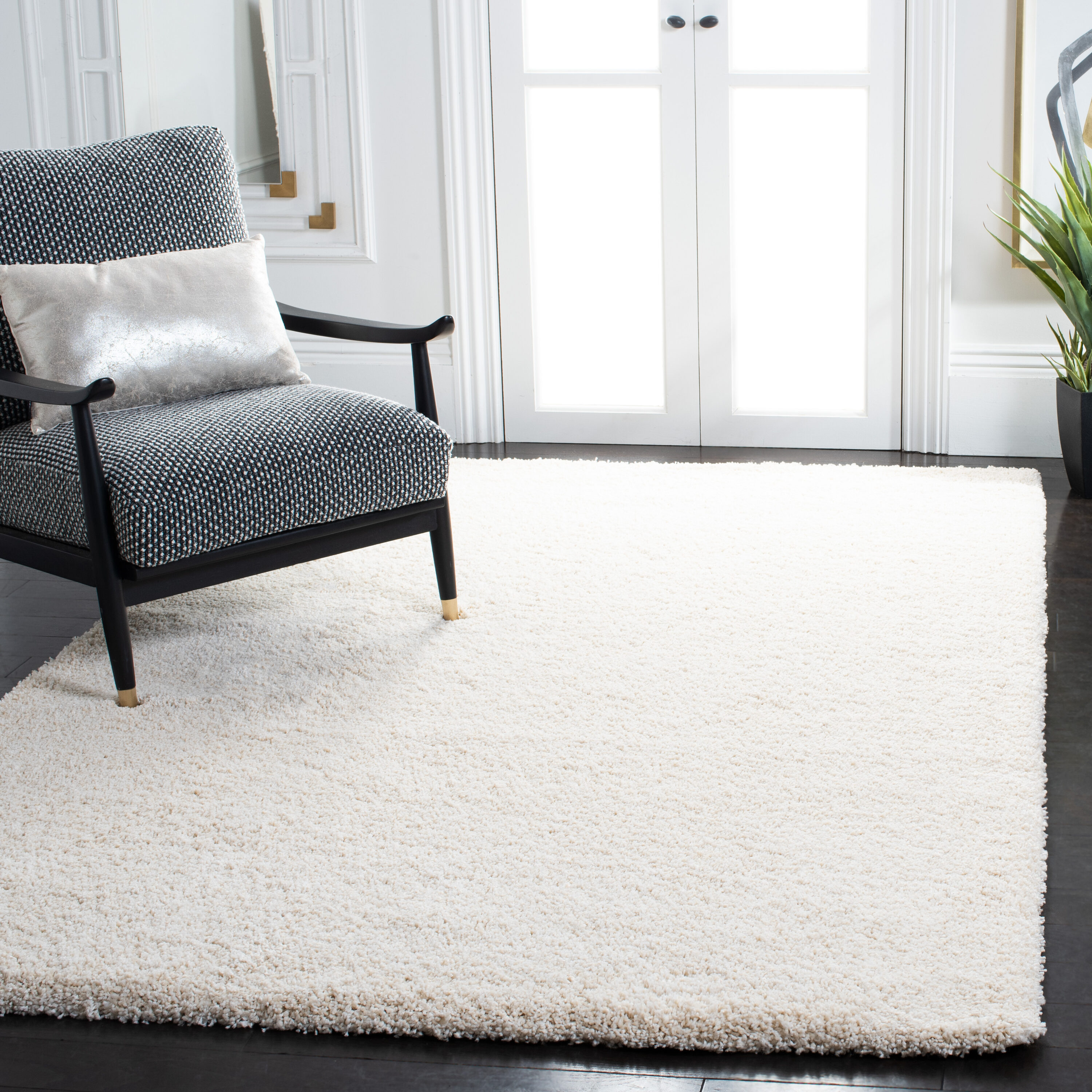 Safavieh Milan Shag 8 X 10 (ft) Ivory Indoor Solid Area Rug in the