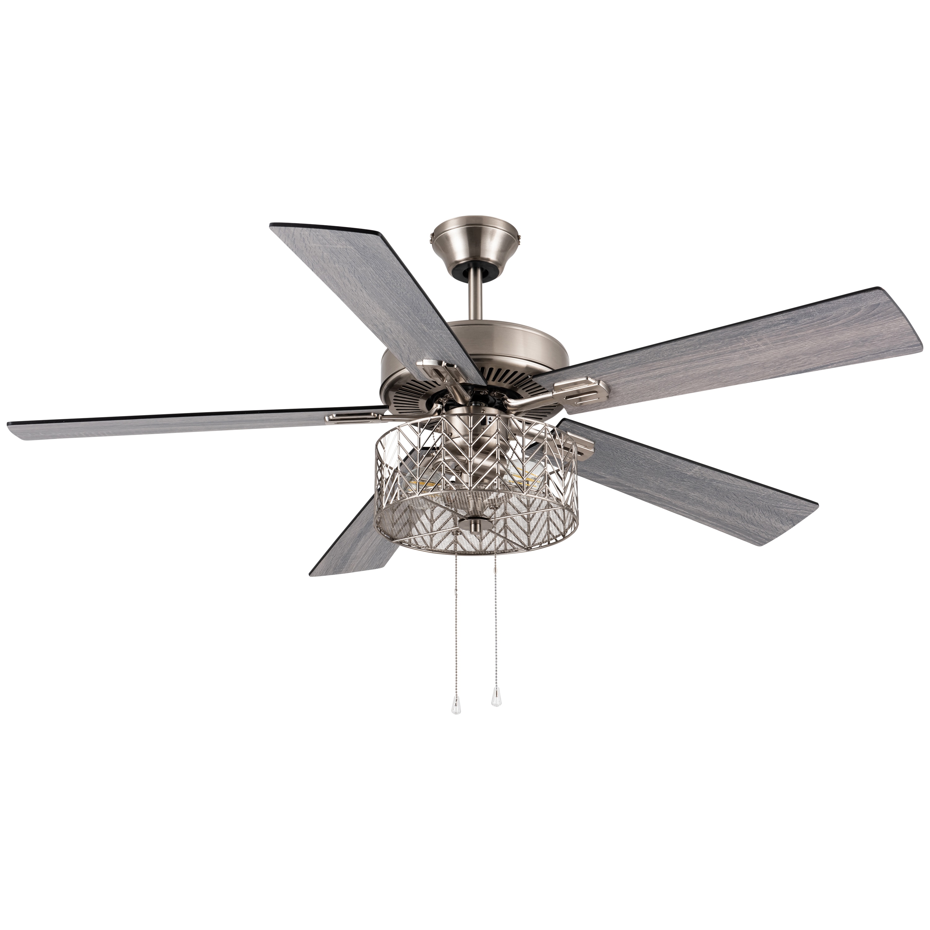 River of Goods 20244 52-in Downrod or Flush Mount Nickel with Soft grey Blades Cage Ceiling Fan With Light ( 5 -Blade )