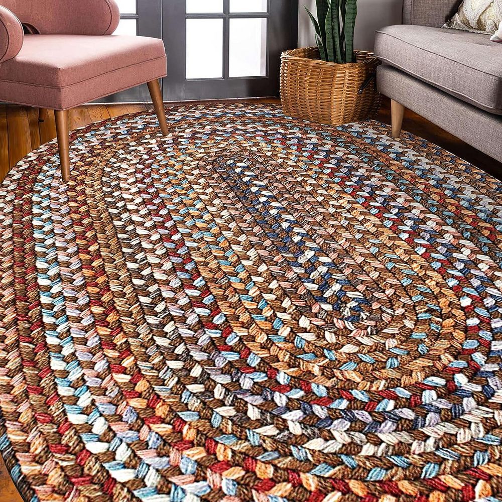 Rhody Rug Woolux Braided Wool Flatweave Oval Rug - 8' x 11' Oval - Walnut