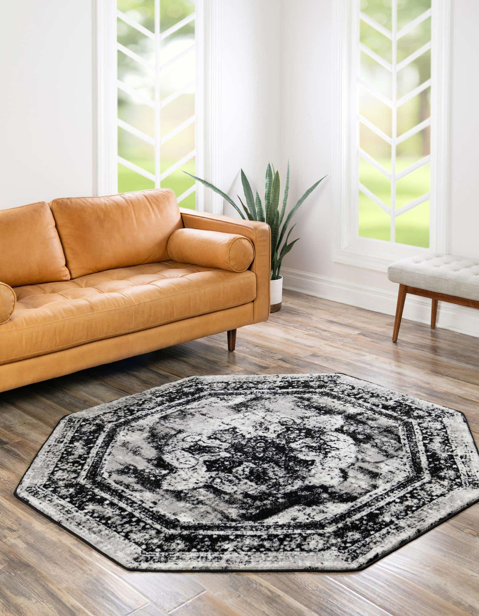 Unique Loom Sofia 5 ft Octagon Beige Abstract, Bohemian Area Rug
