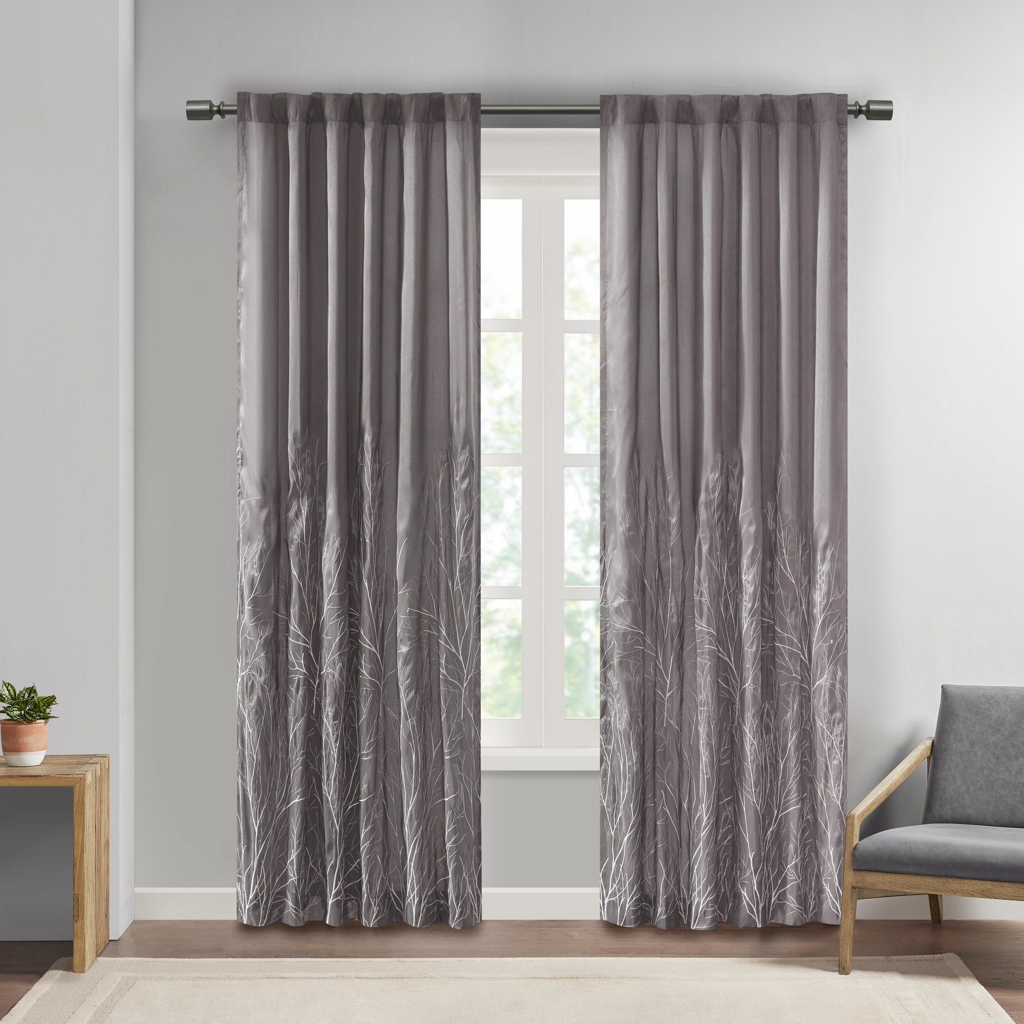 Madison Park MP40-1296 84-Inches Grey Floral Interlined Rod pocket Single curtain panel