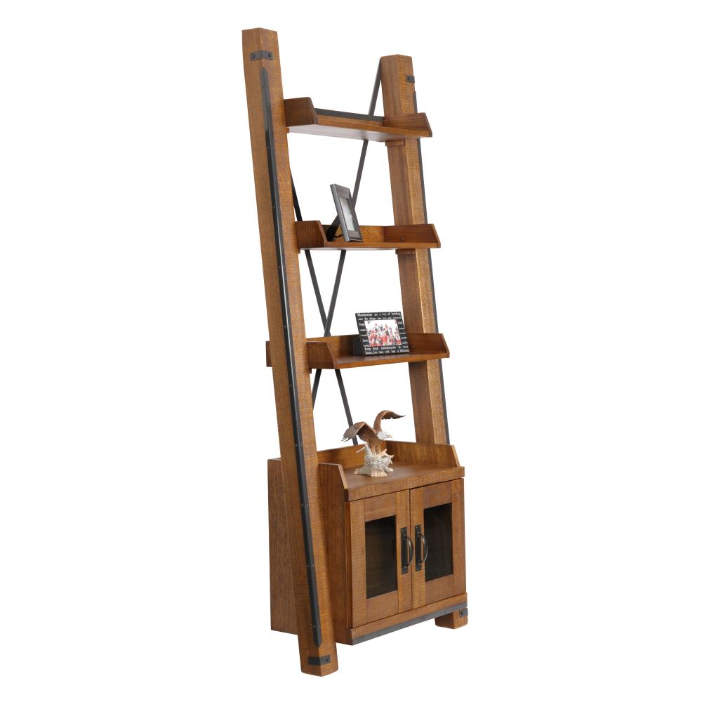 OSHOME 33252K Industrial Hewn Pallet Wood 5-Shelf Ladder Bookcase with Doors (33-in W x 81-in H x 15.75-in D)