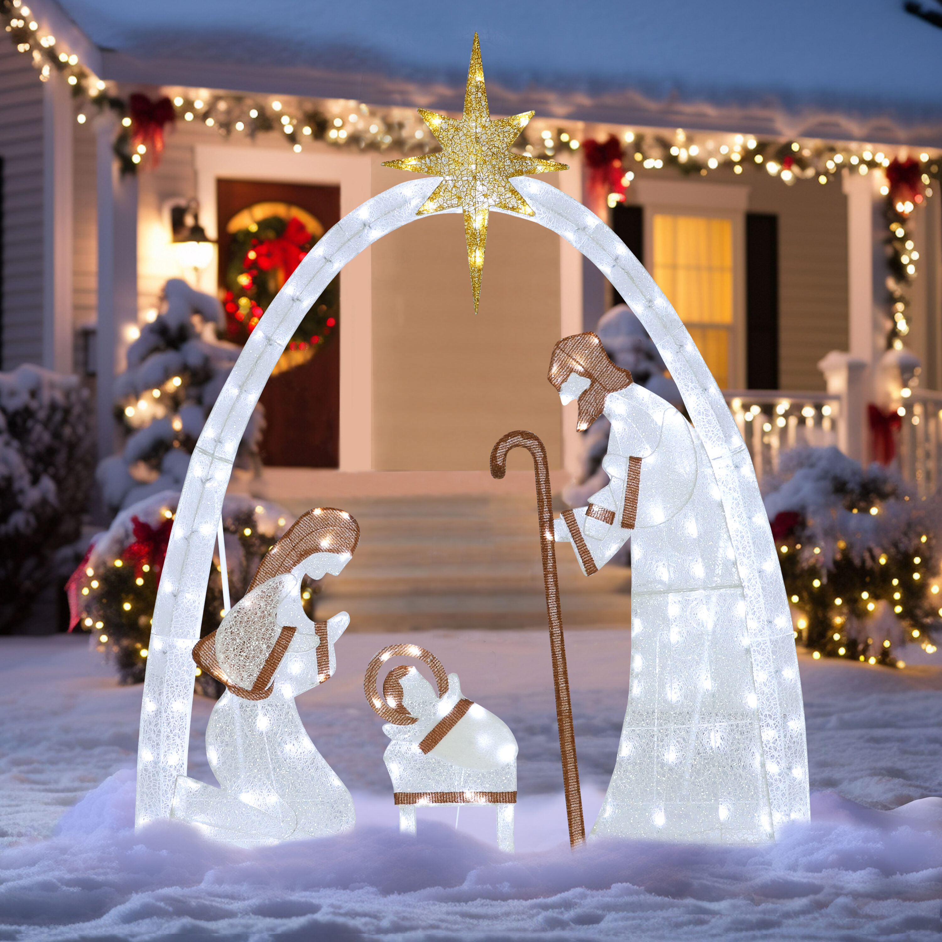 VEIKOUS 61-in Freestanding Nativity Yard decoration with Clear LED Lights