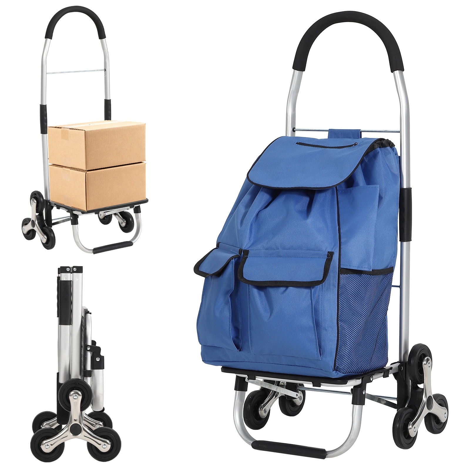 Aoile 2 In 1 Foldable Stair Climbing Shopping Cart with Detachable Storage Bag