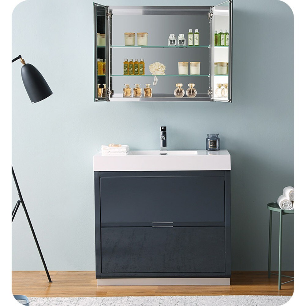 Sleek 36" Glossy Gray Freestanding Modern Vanity with Integrated Sink
