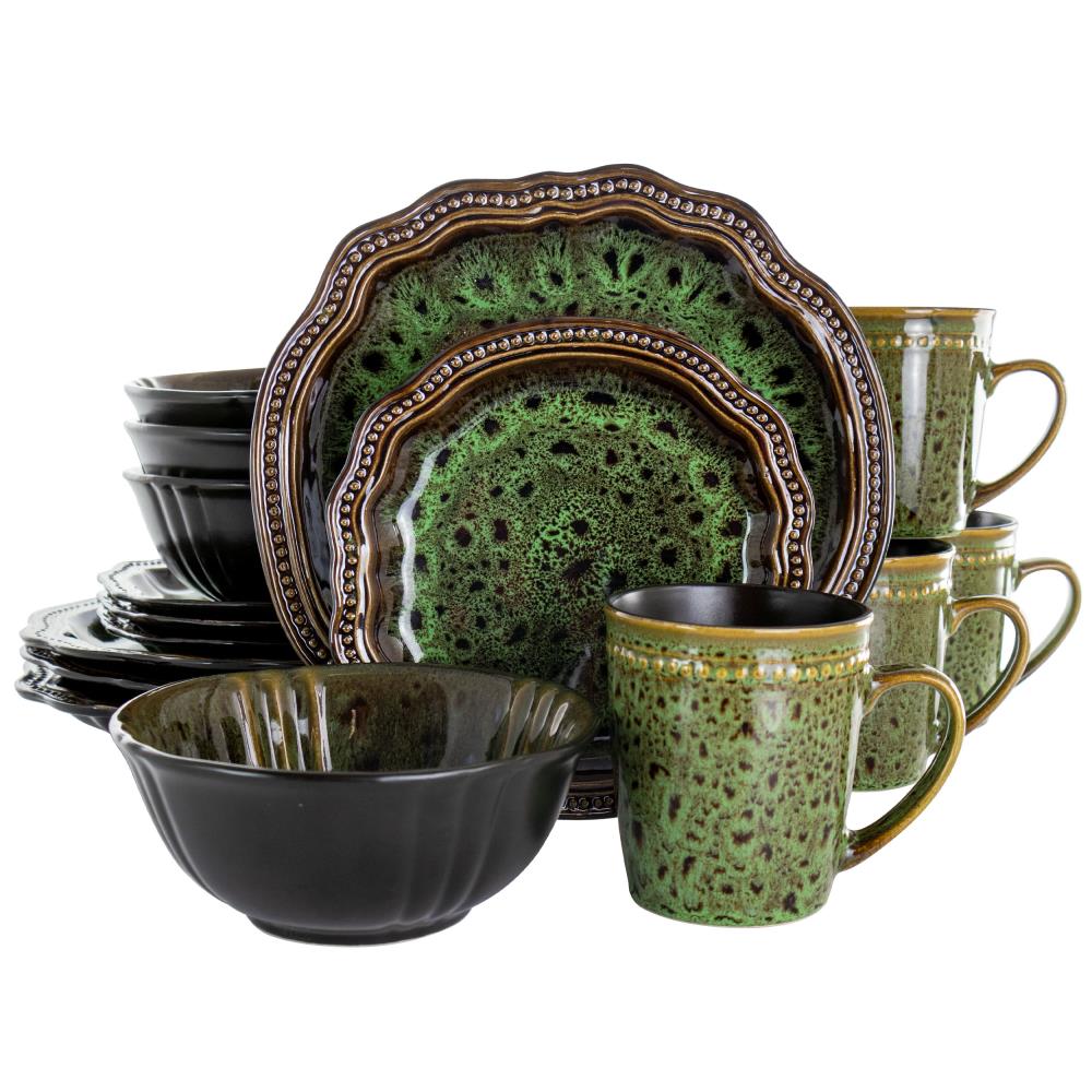 Elama 20-Piece Black Stoneware Dinnerware in the Dinnerware department at