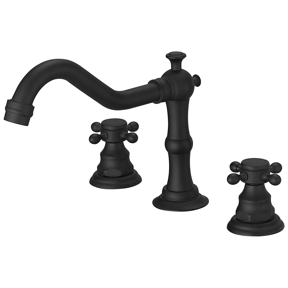 BWE A-916452-B Matte Black Widespread 2-handle WaterSense Mid-arc Commercial/Residential Handle Bathroom Sink Faucet with Drain