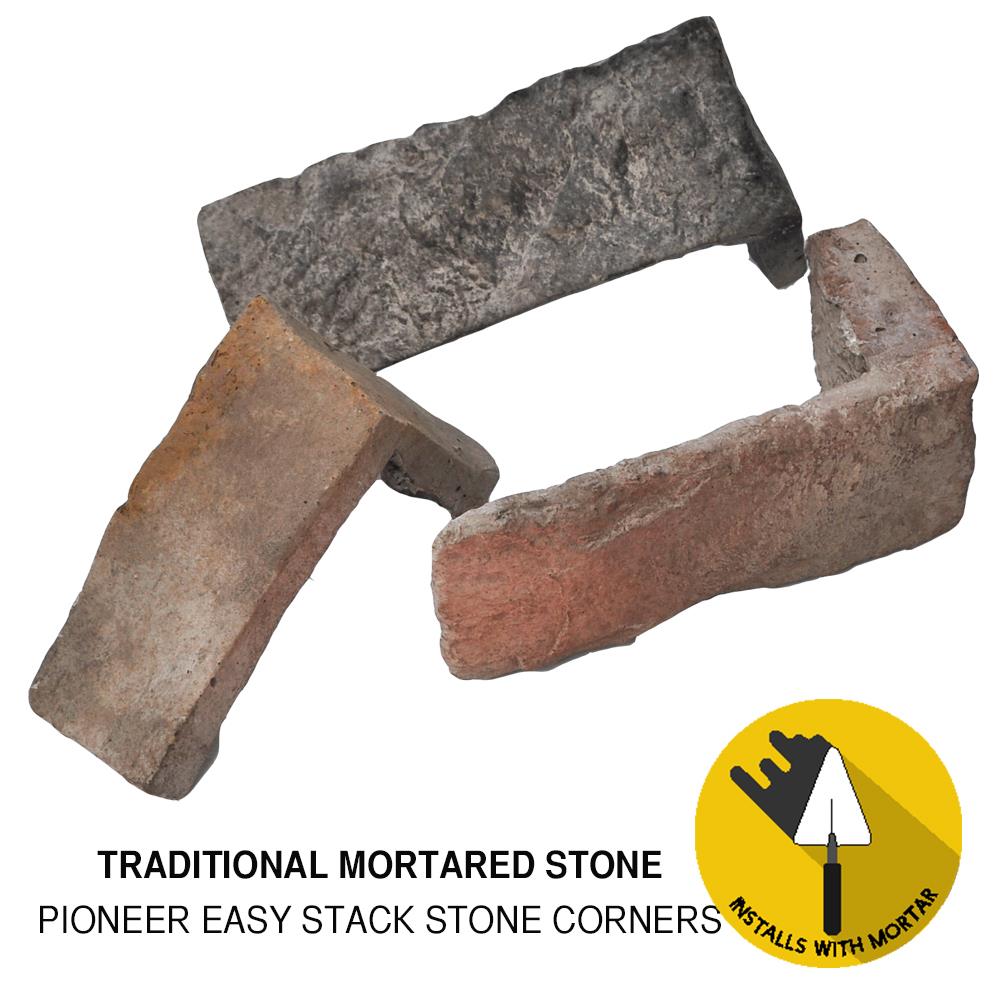 M-Rock PIONEERCORNERS Pioneer 6 Linear feet Brown base with brown, grey, black, tan, maroon, and neutral stones Stone veneer