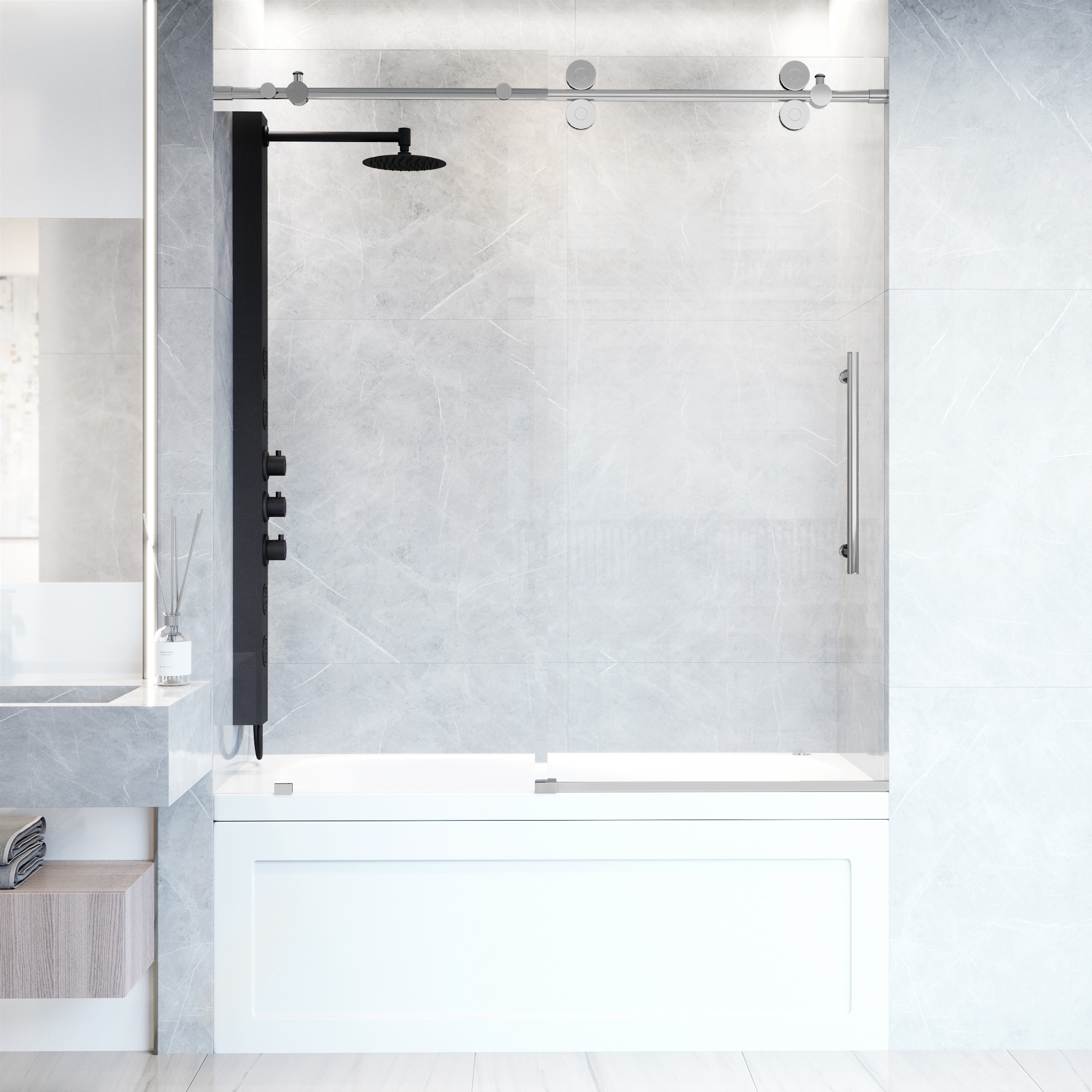 Elan Chrome 60" Frameless Sliding Tub Door with Laminated Glass
