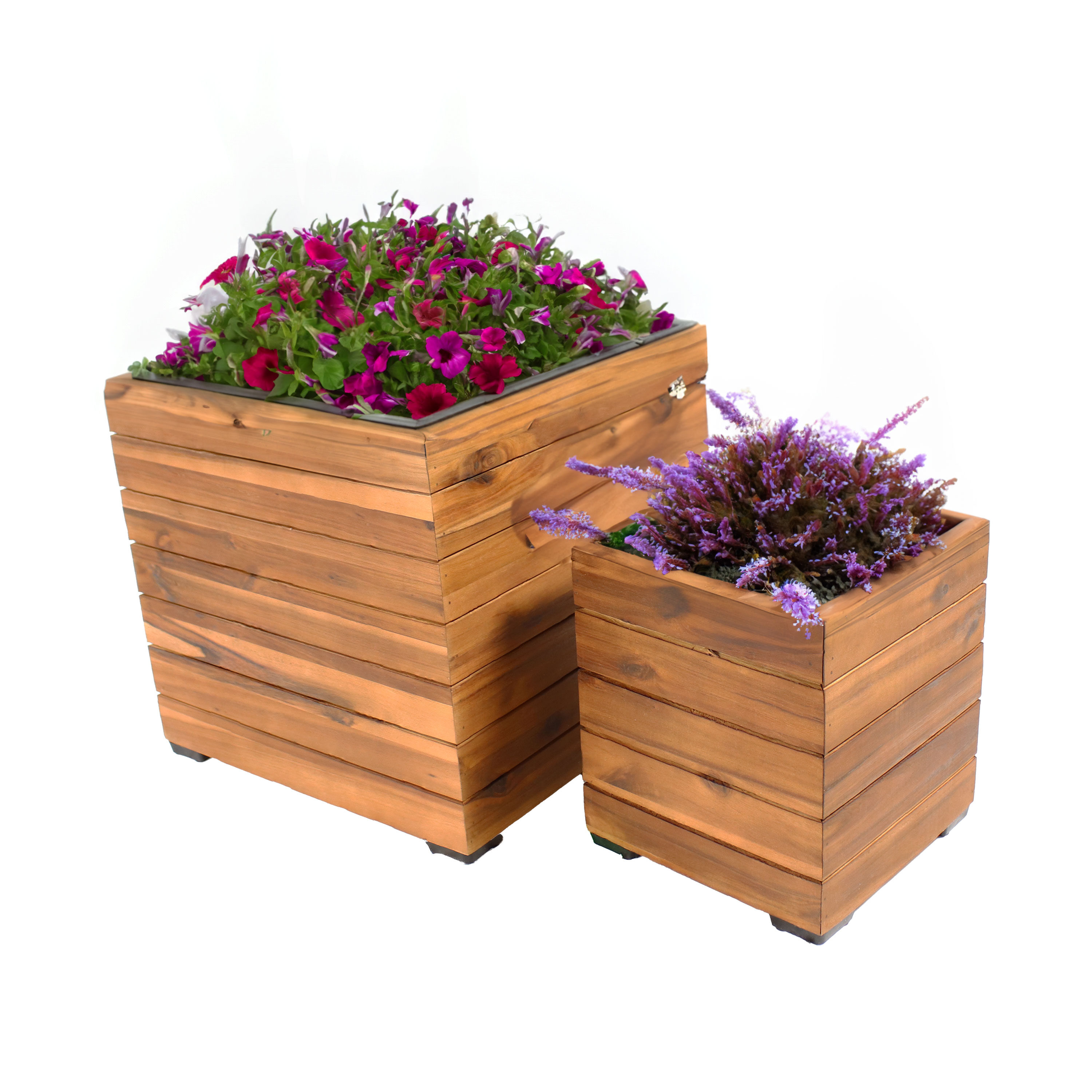 Sunnydaze Decor TAM-345 2 -Pack Square 12.0-in W x 13.5-in H x 12-in D Brown Wood Indoor/Outdoor Planter