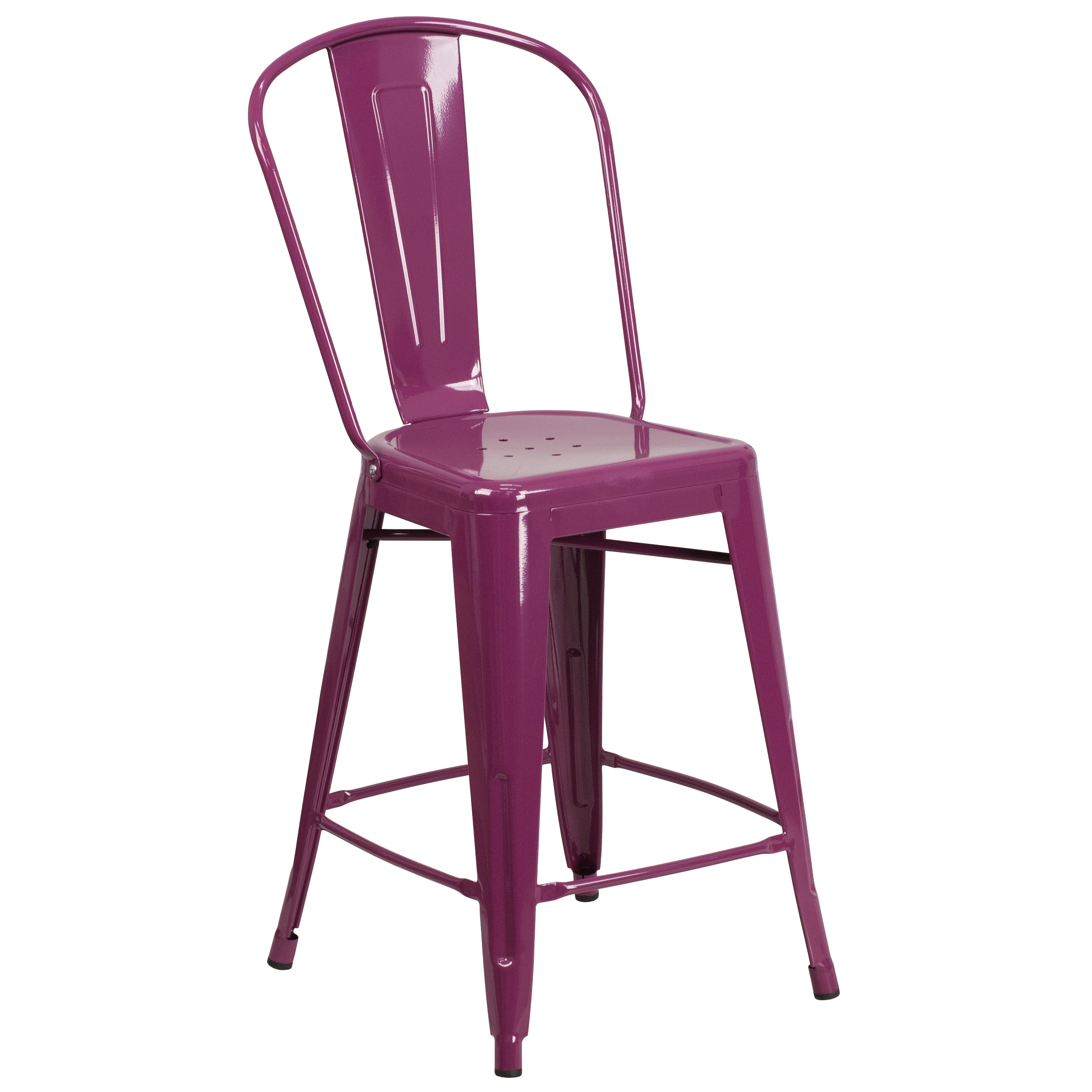 Flash Furniture 889142049647 Purple 24.0-Inches H Counter height Square seat Stackable Metal Bar Stool and Back