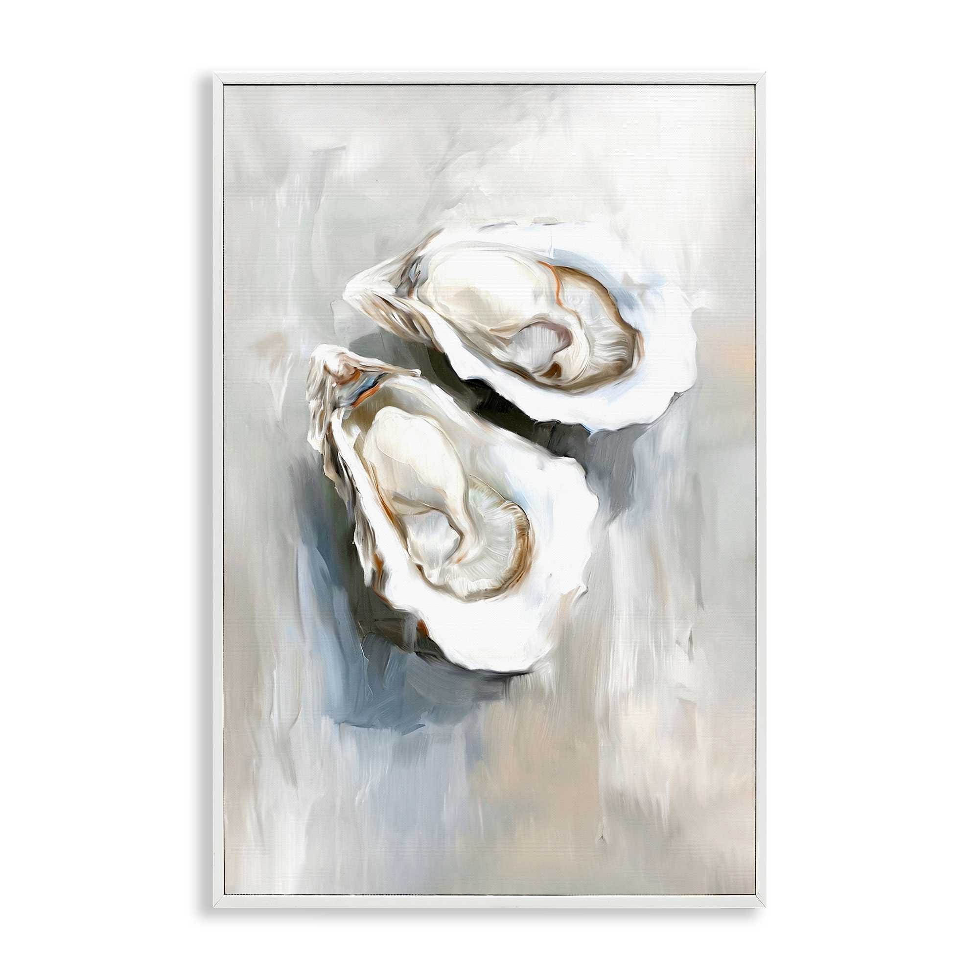 Stupell Industries BS-974-WFR-12X18 Two Oysters Seashell Mirage White Framed Giclee Art By Ramona Murdock 12 x 18