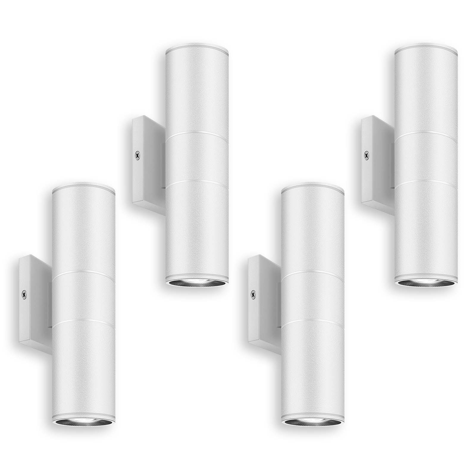 DAKAFUL 12 In Modern Outdoor Wall Light 2-Light White Exterior Light Fixture Wall Mount Waterproof Anti Rust Cylinder Up and Down 4 Pack