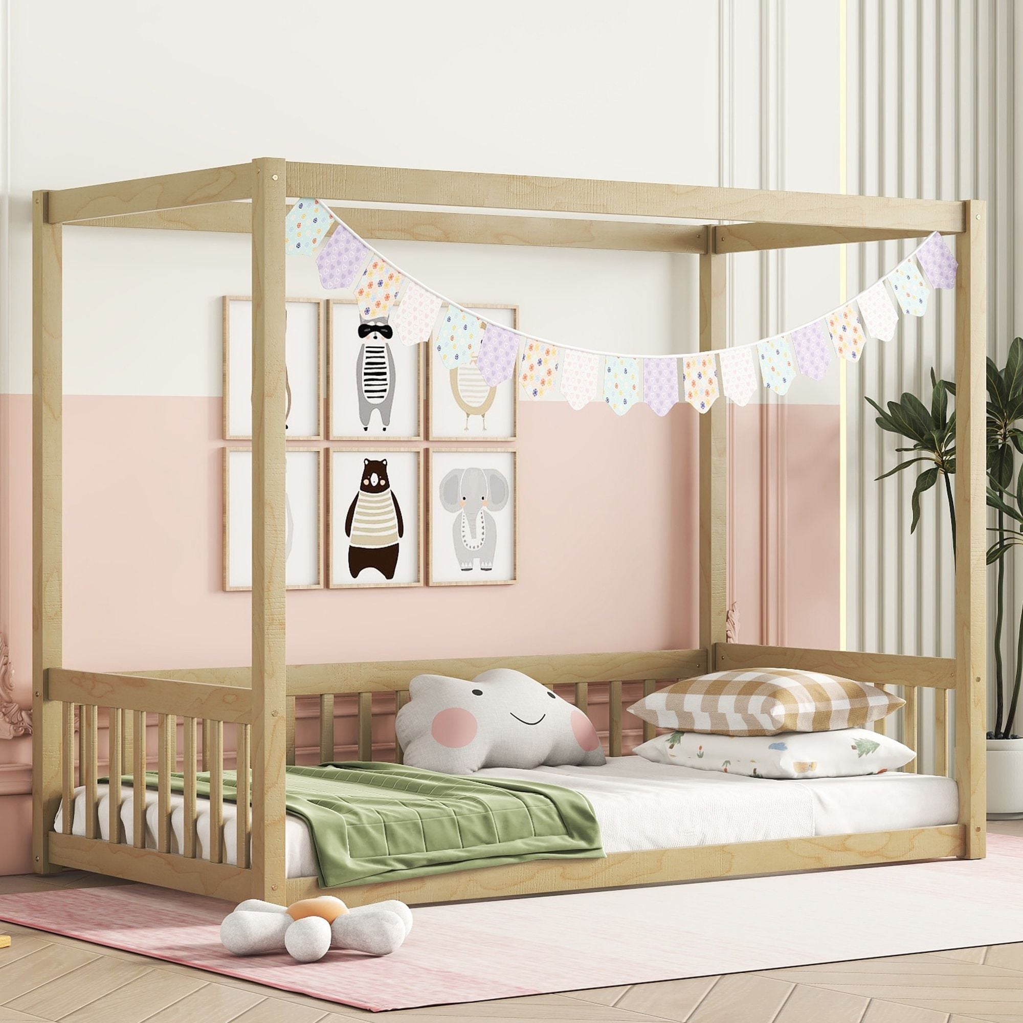 Yiekholo LL-1836AAN Natural Twin Wood Bed frame Bed